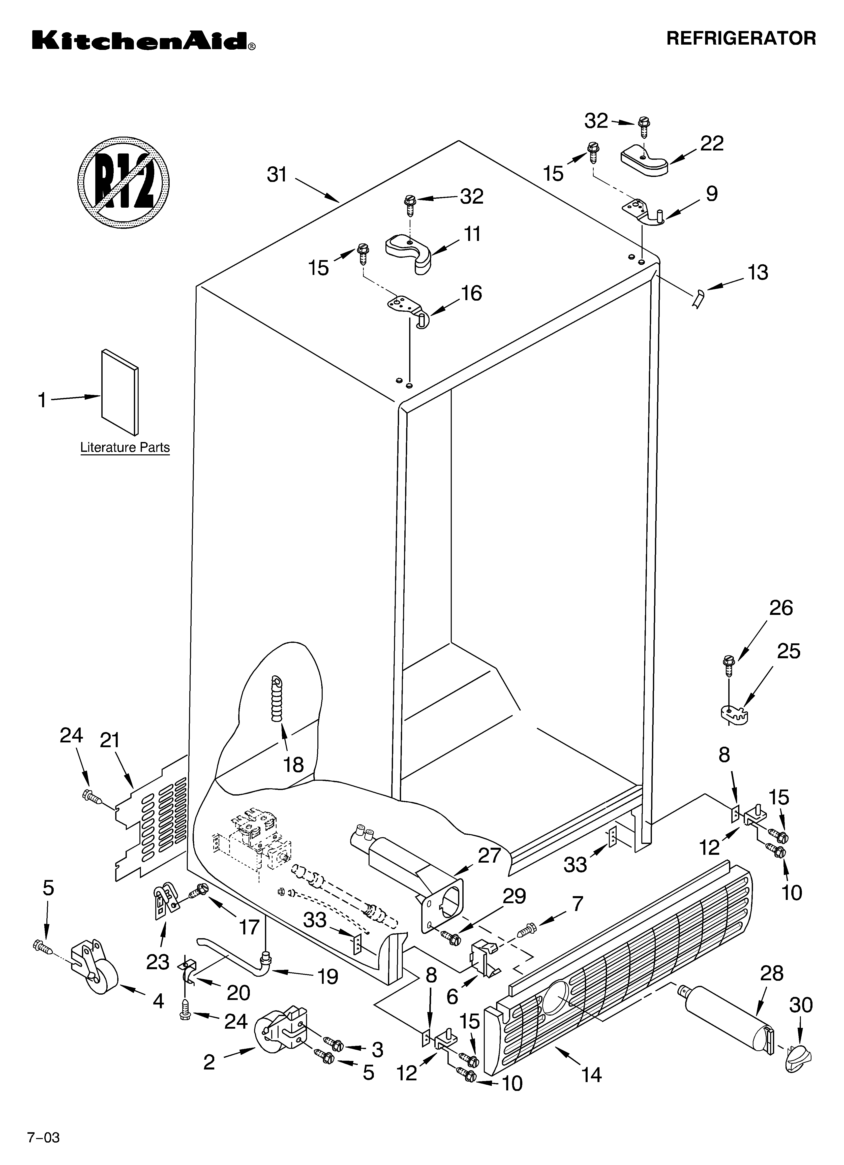 KitchenAid KSRK25ILWH03 cabinet parts diagram