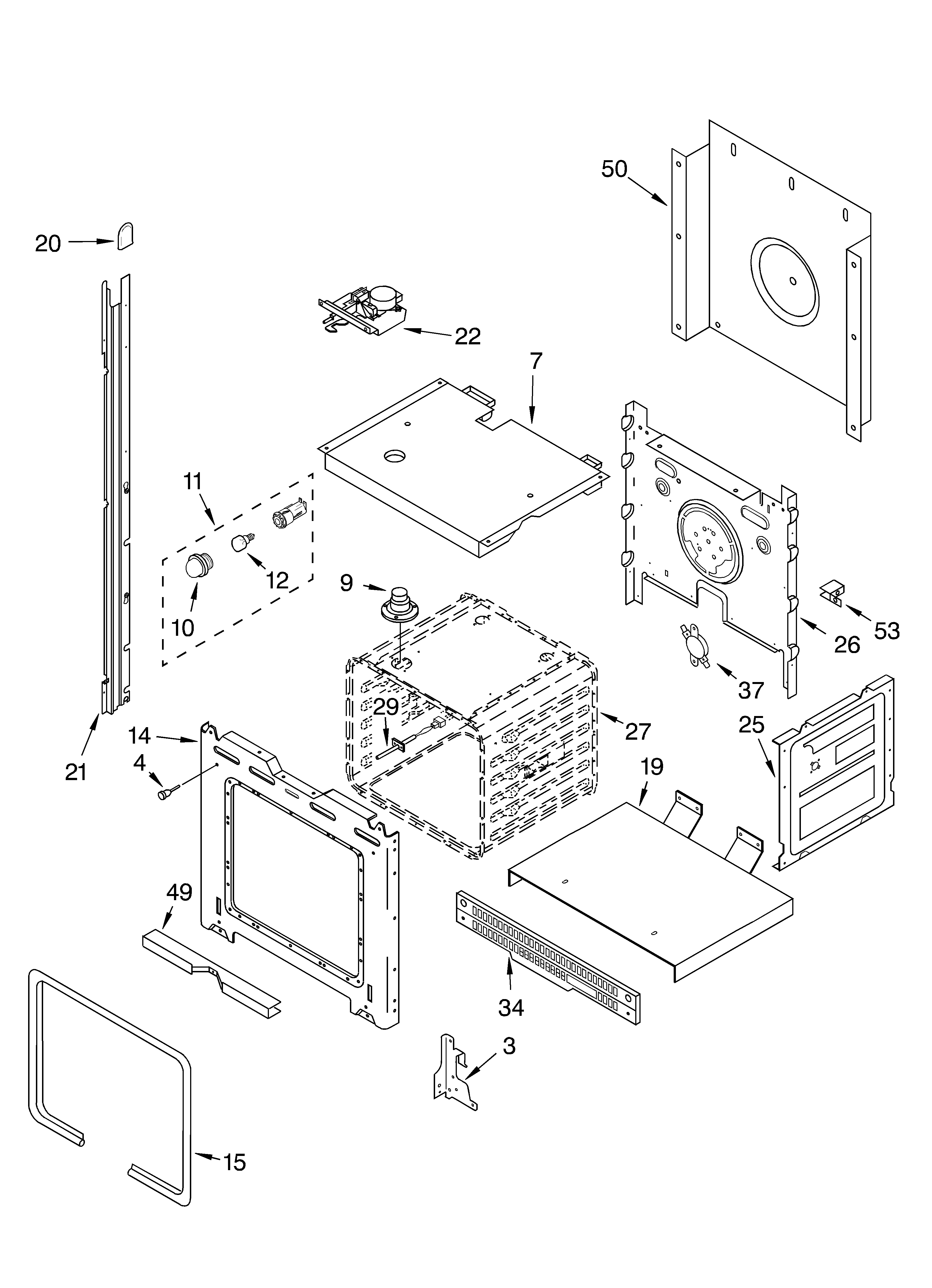 Whirlpool RBD305PDQ14 upper oven parts diagram