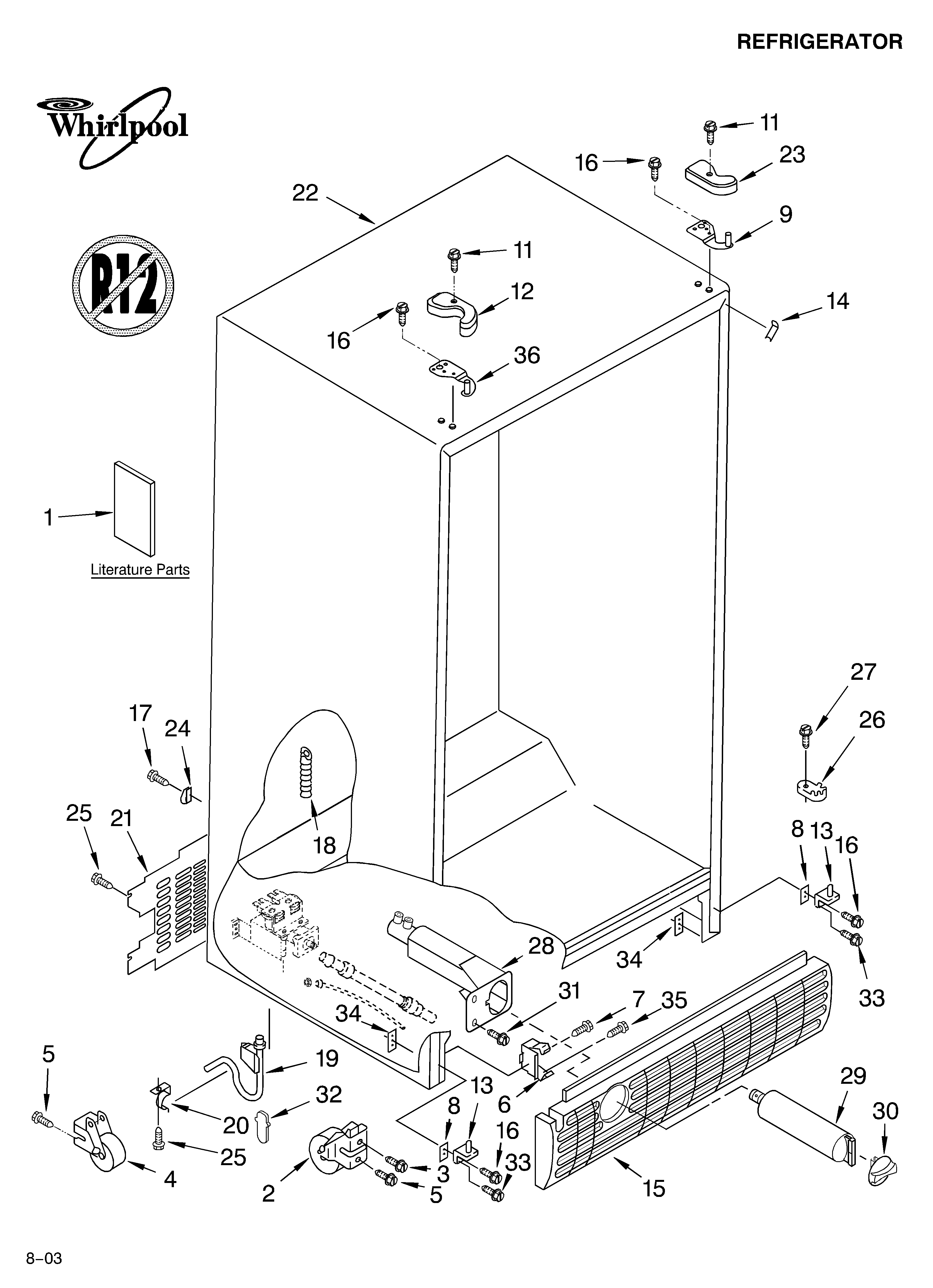 Whirlpool 7GS6SHAXKB02 cabinet parts diagram