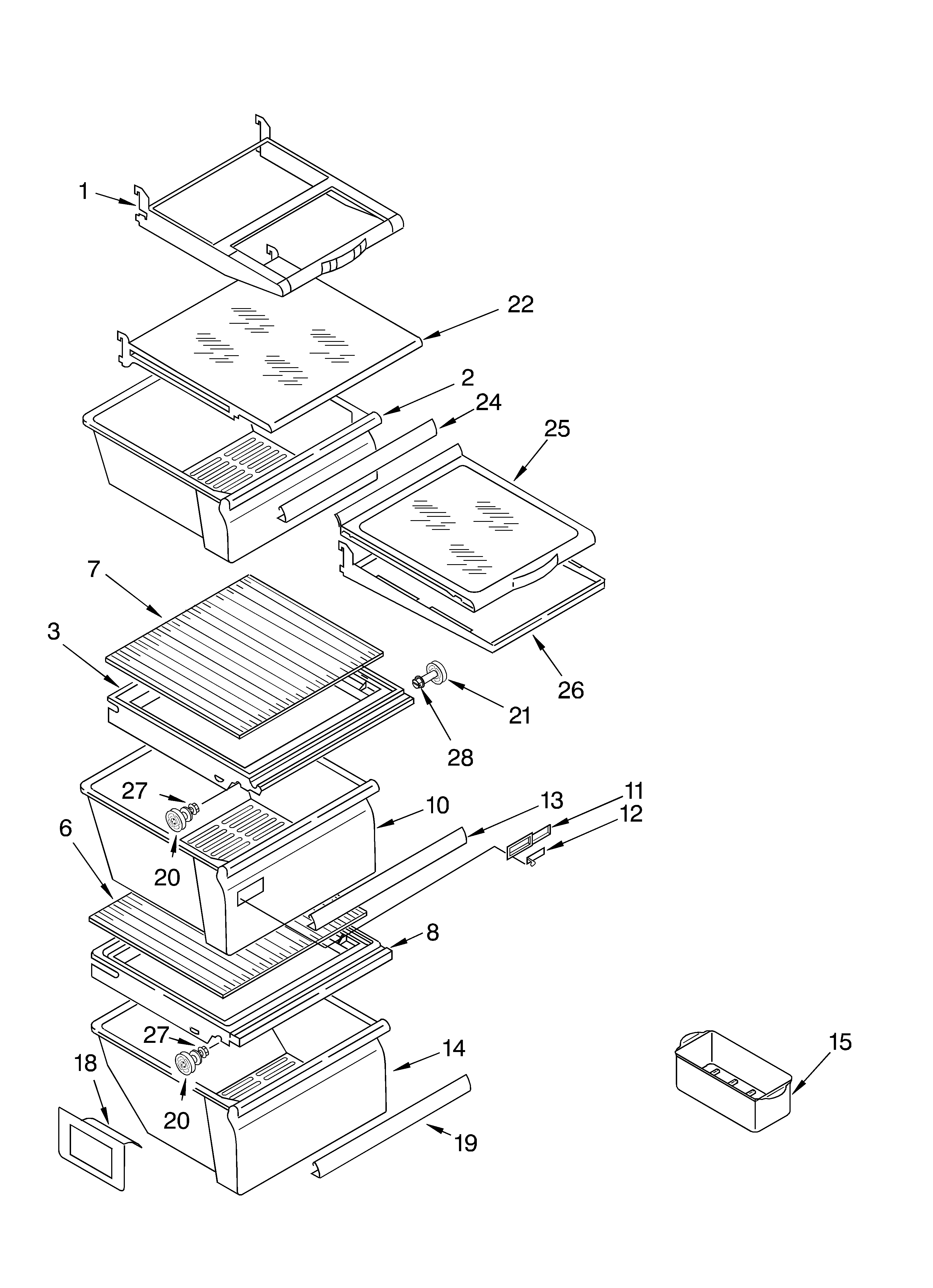 Whirlpool 7GS6SHAXKB02 refrigerator shelf parts diagram