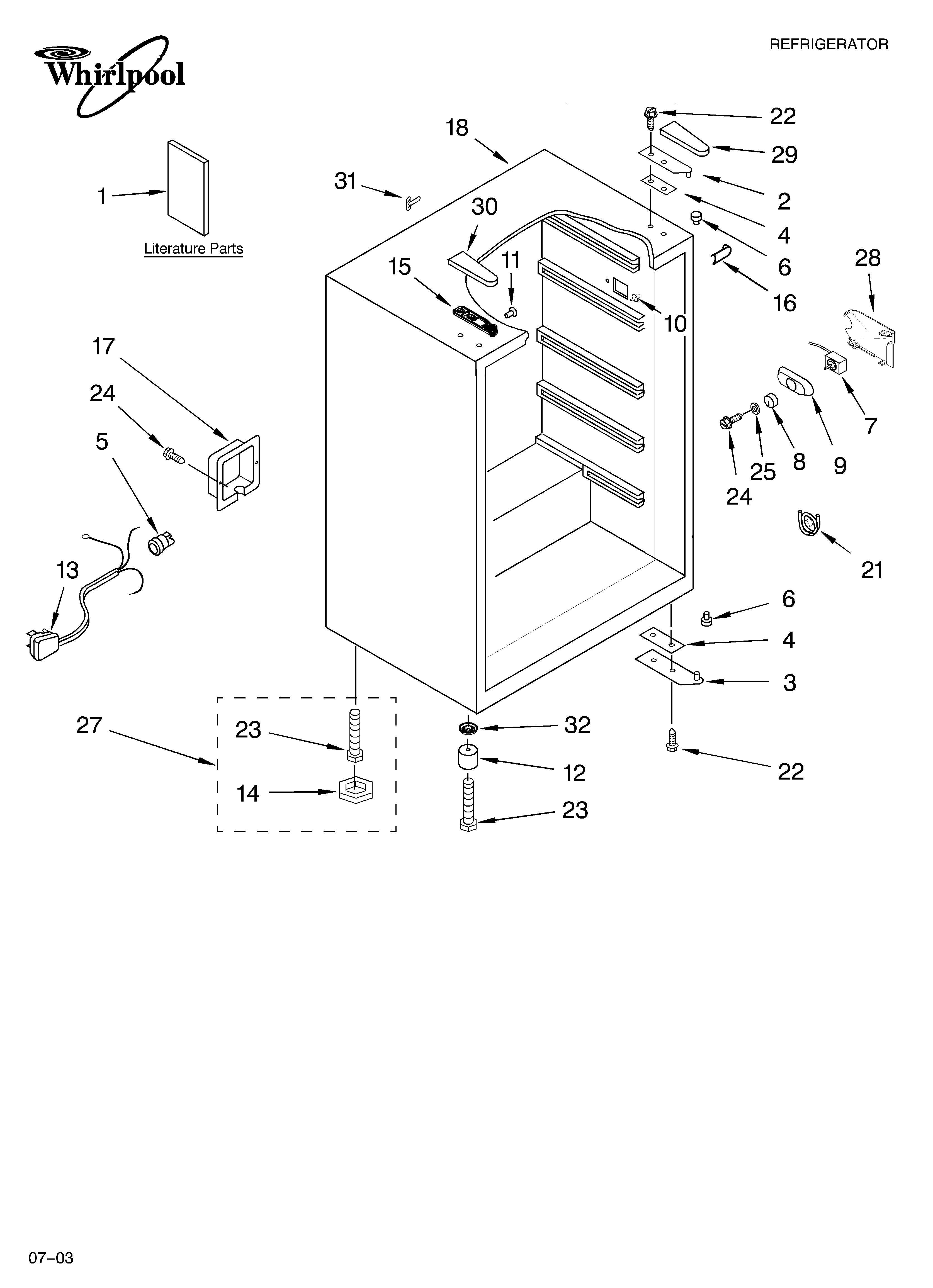 Whirlpool EL05PPXMQ00 cabinet parts diagram