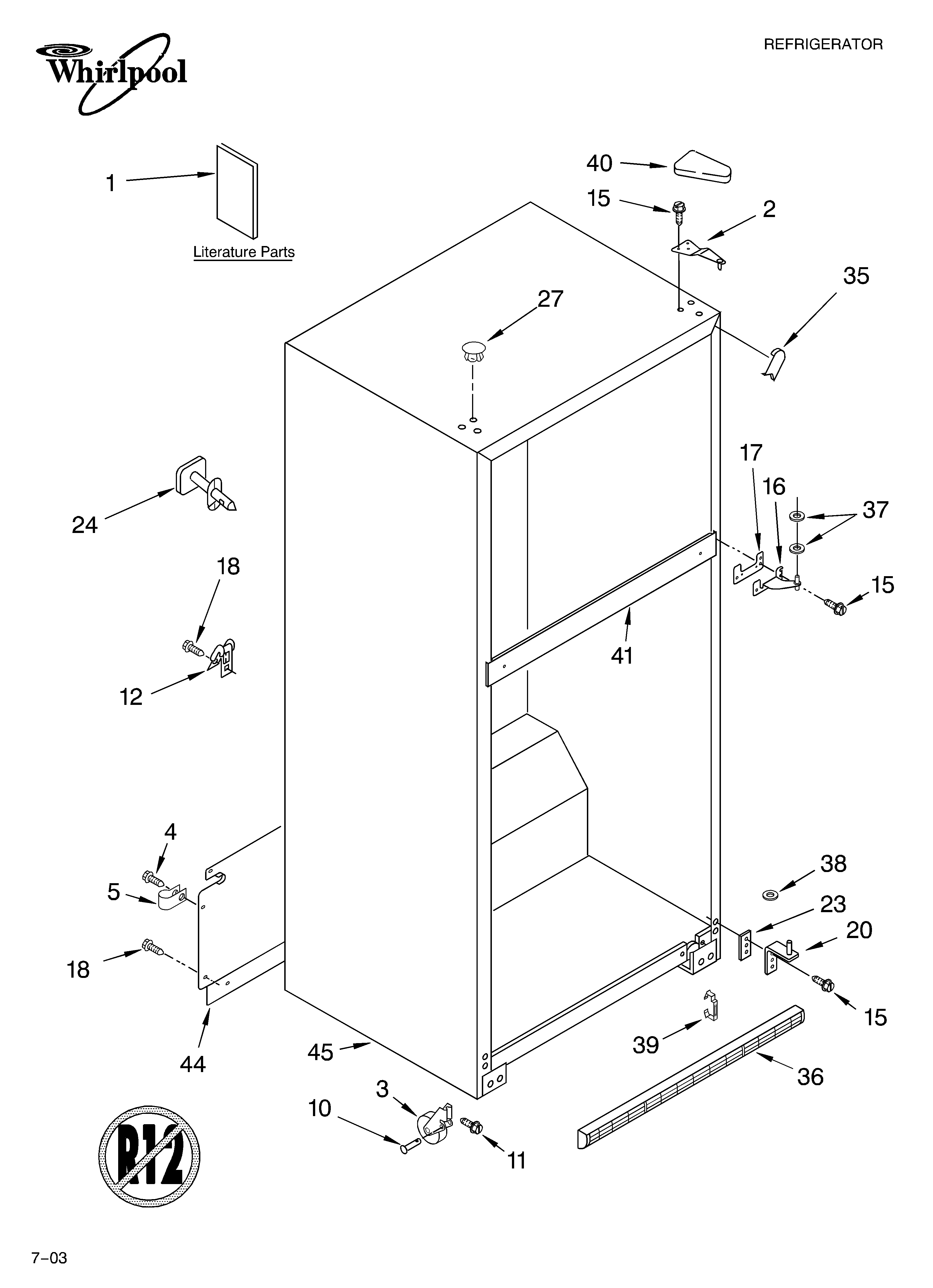 Whirlpool ET1WTKXKT08 cabinet parts diagram