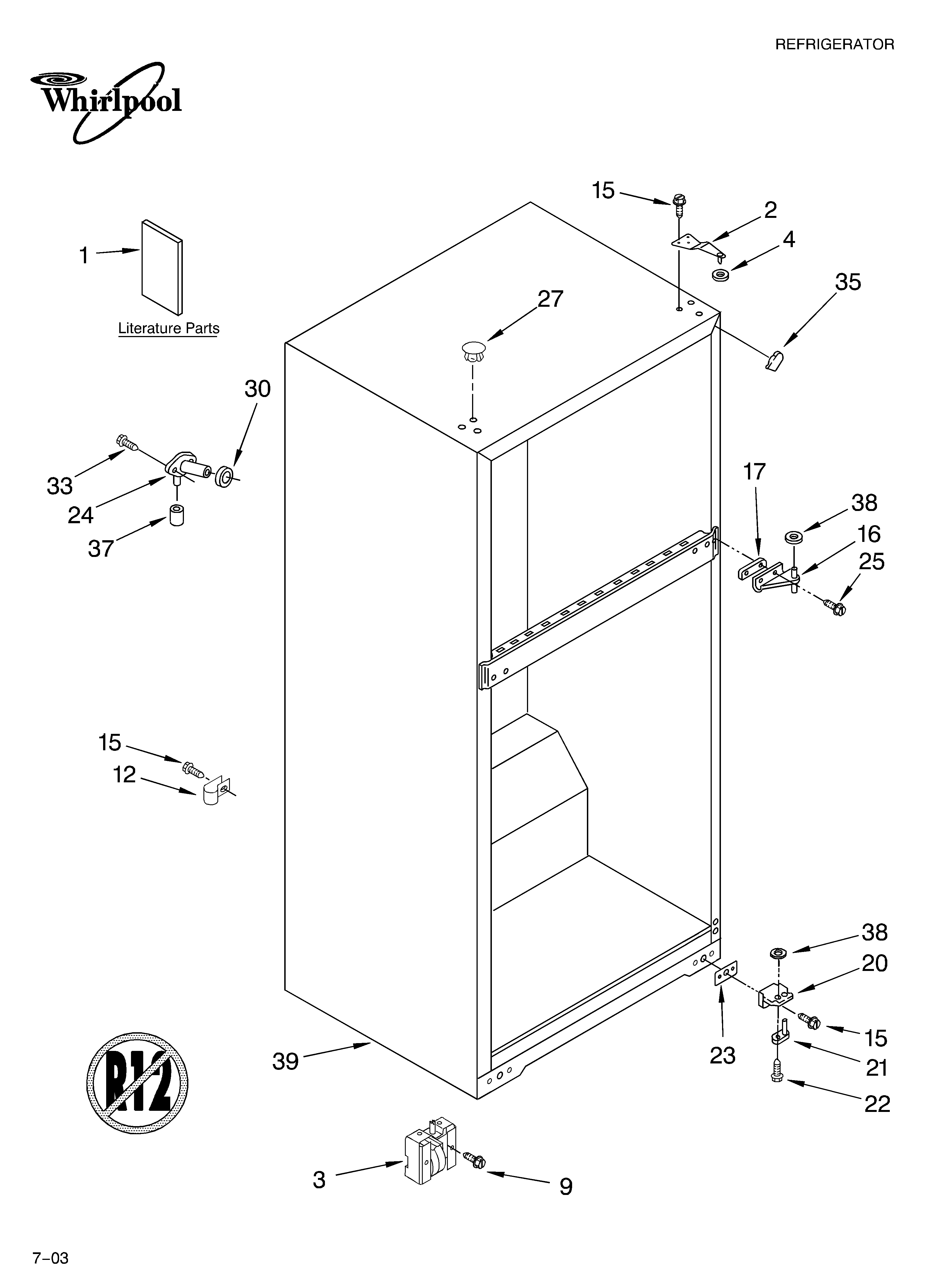 Whirlpool ET4CSKYKT02 cabinet parts diagram