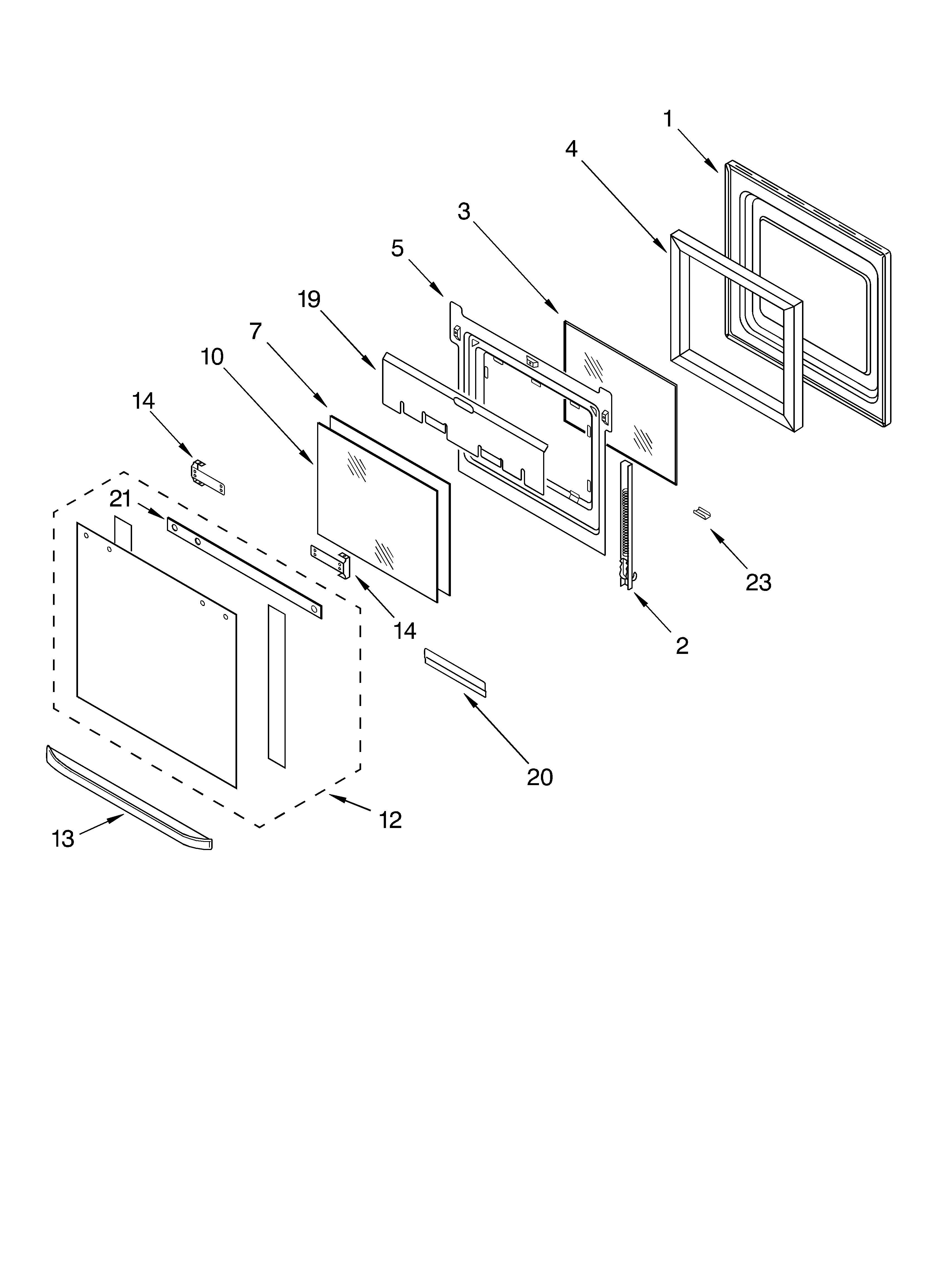 Whirlpool GMC305PDT07 oven door parts diagram