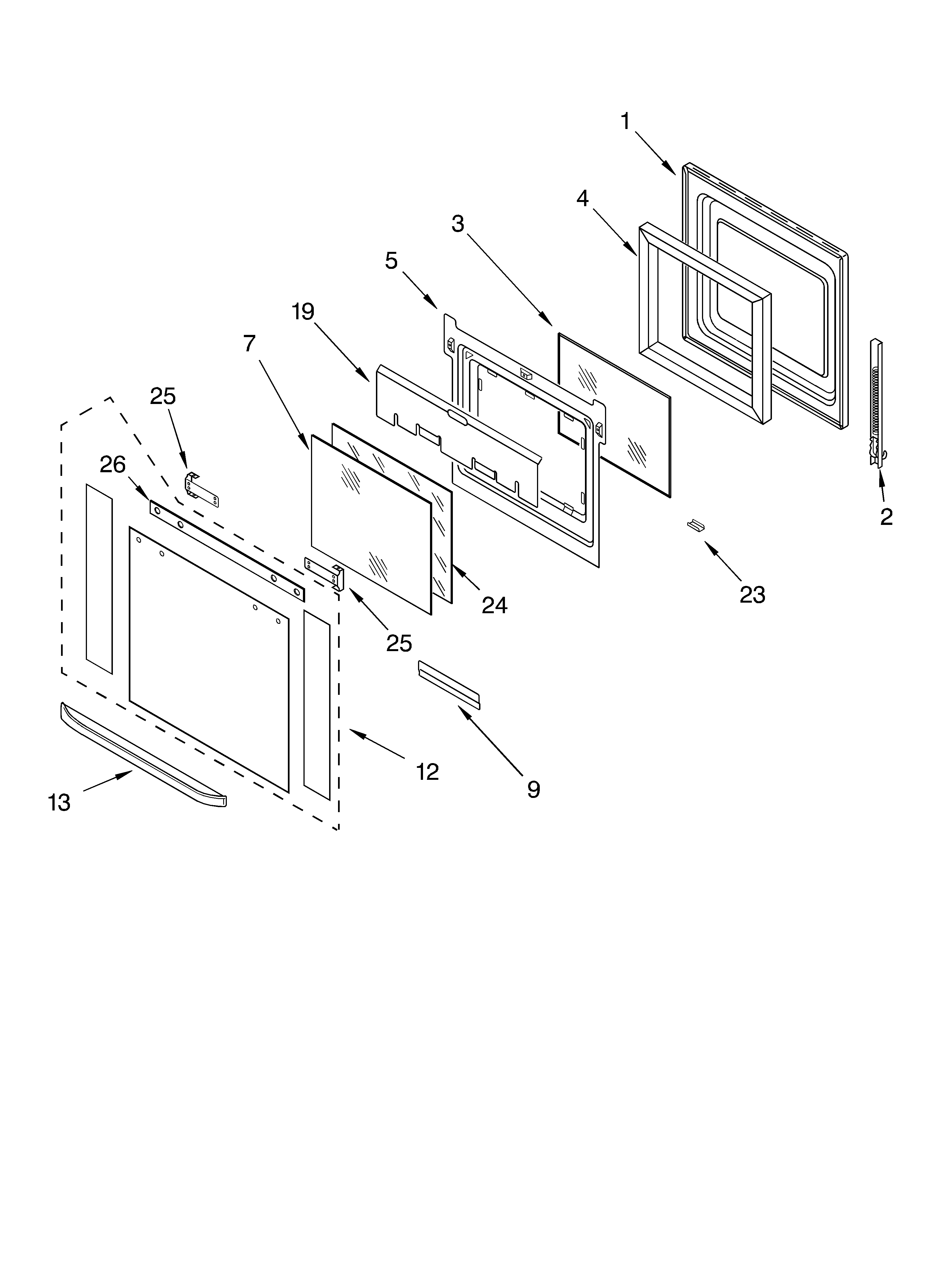 KitchenAid KEBC208KBL02 oven door parts diagram