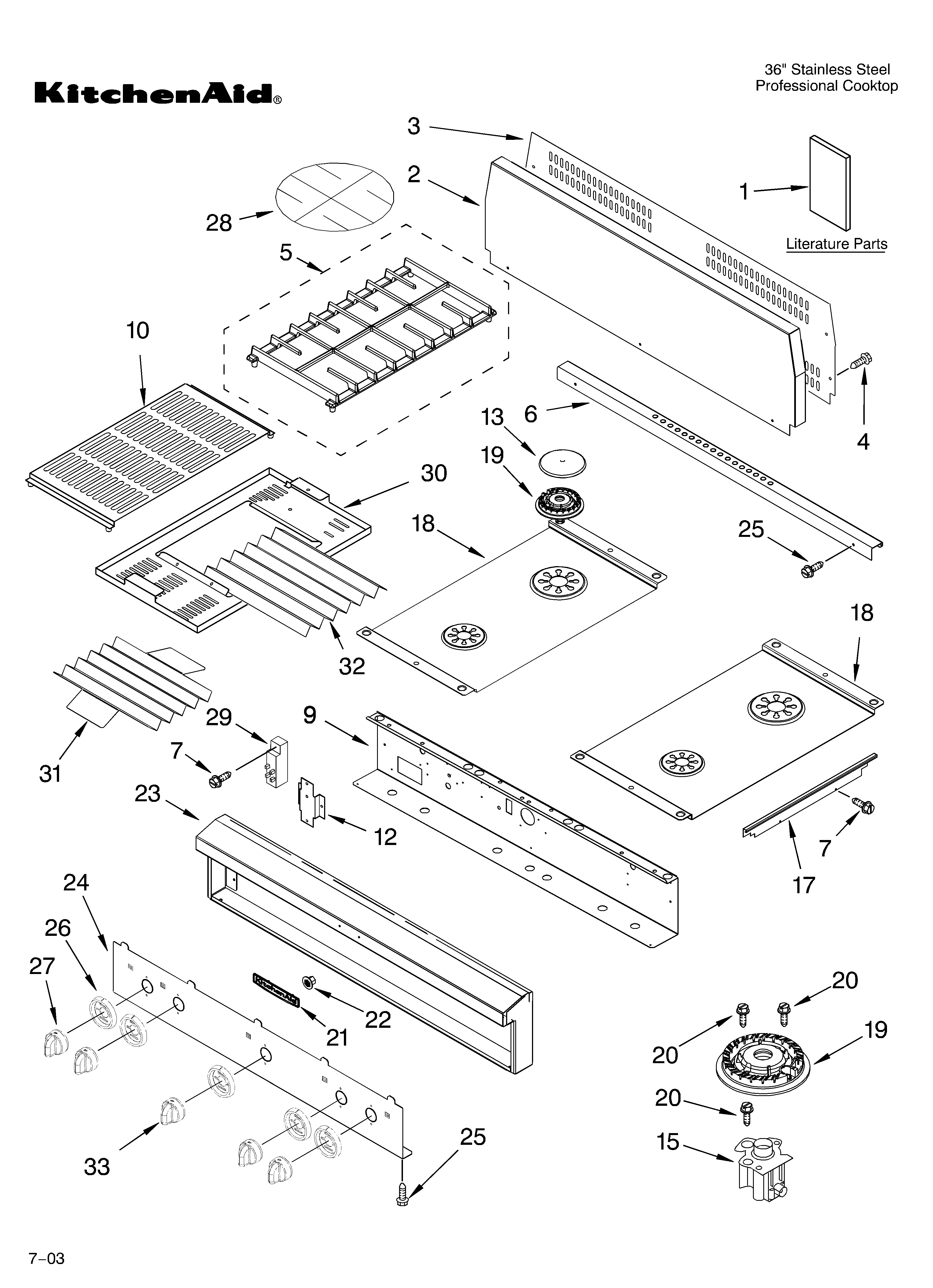 KitchenAid KGCP462KSS01 cooktop, burner and grate parts diagram