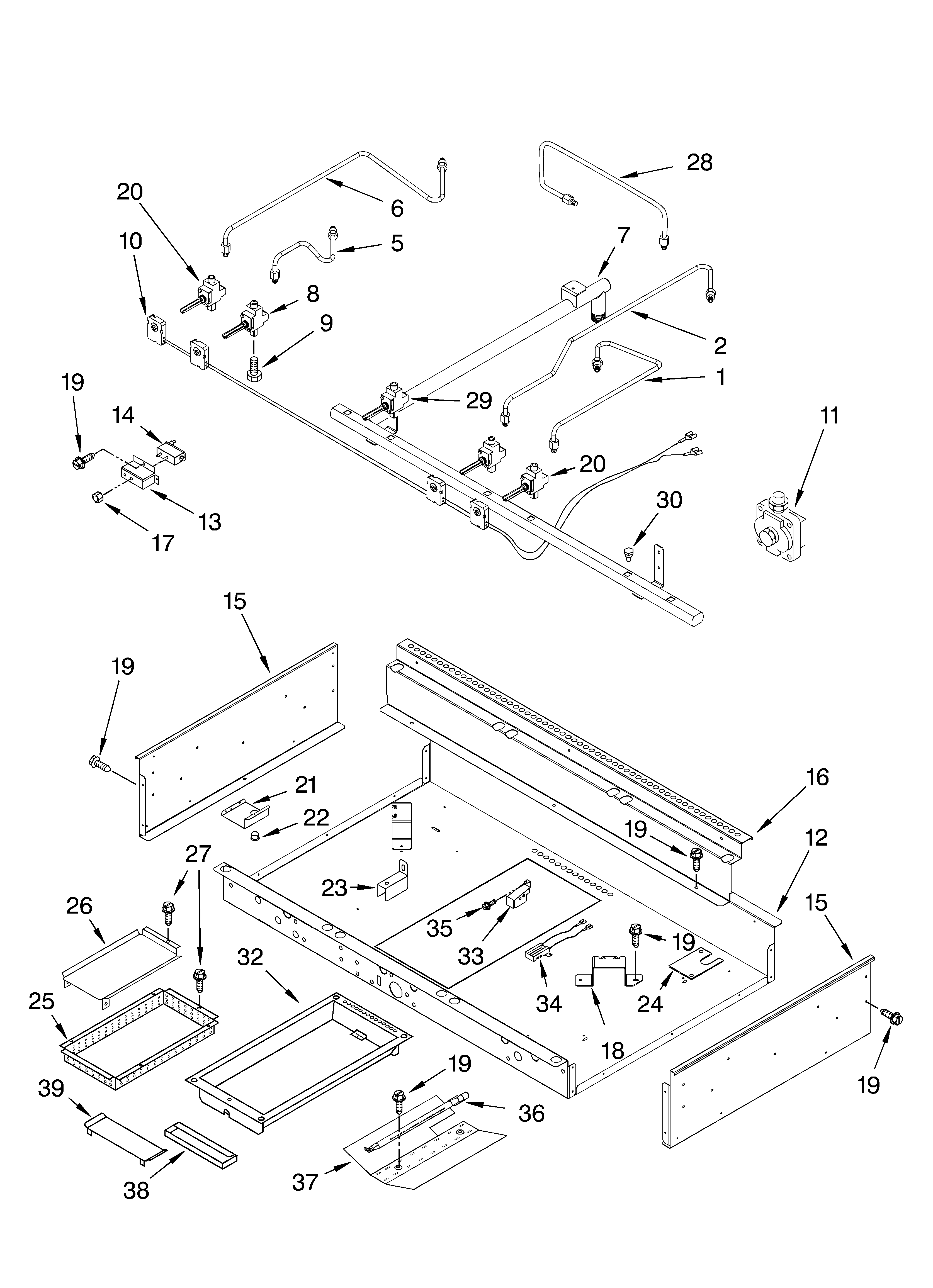 KitchenAid KGCP462KSS01 burner box, gas valves, and switches diagram