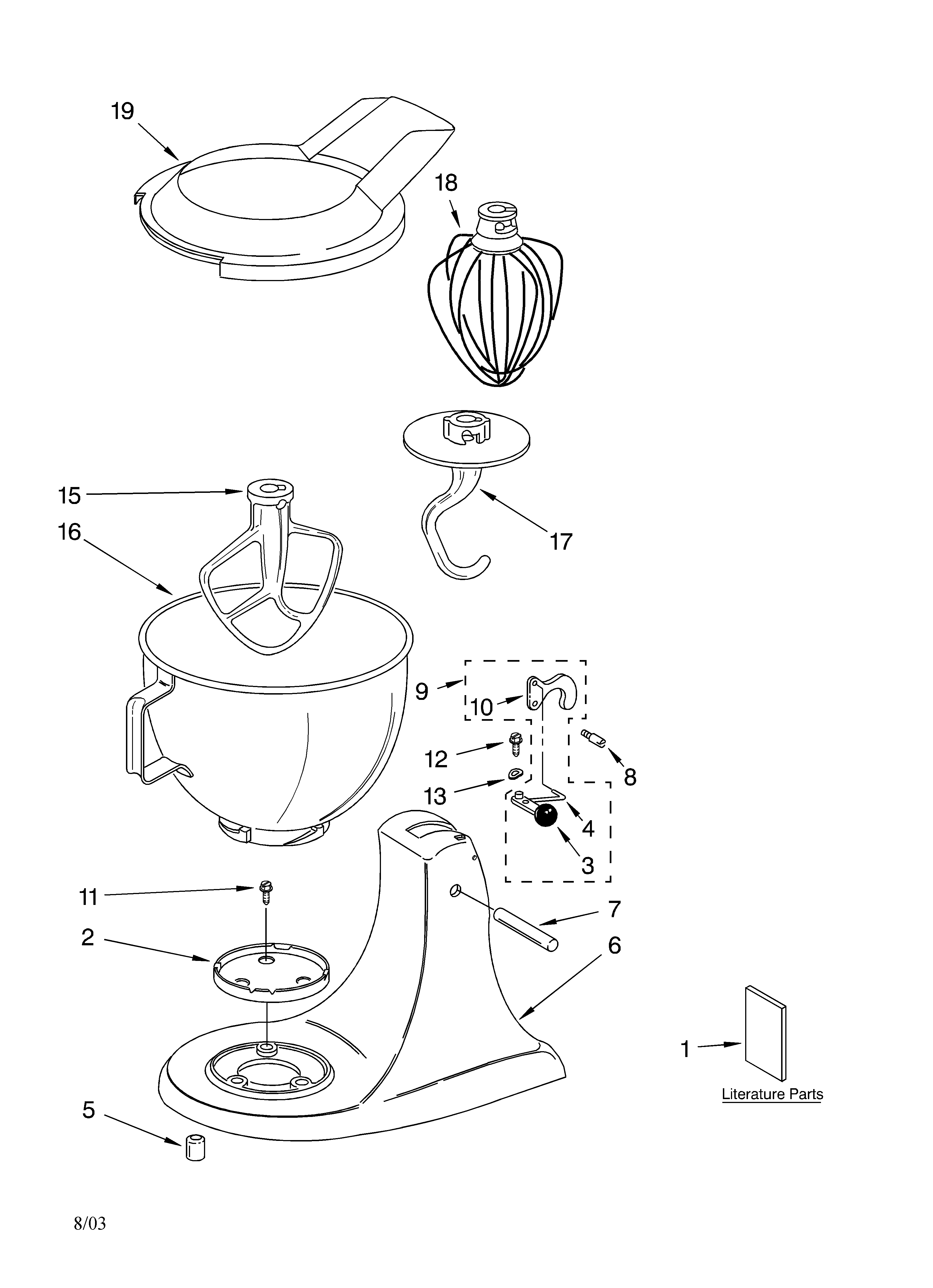 KitchenAid KSM150 base and pedestal unit diagram