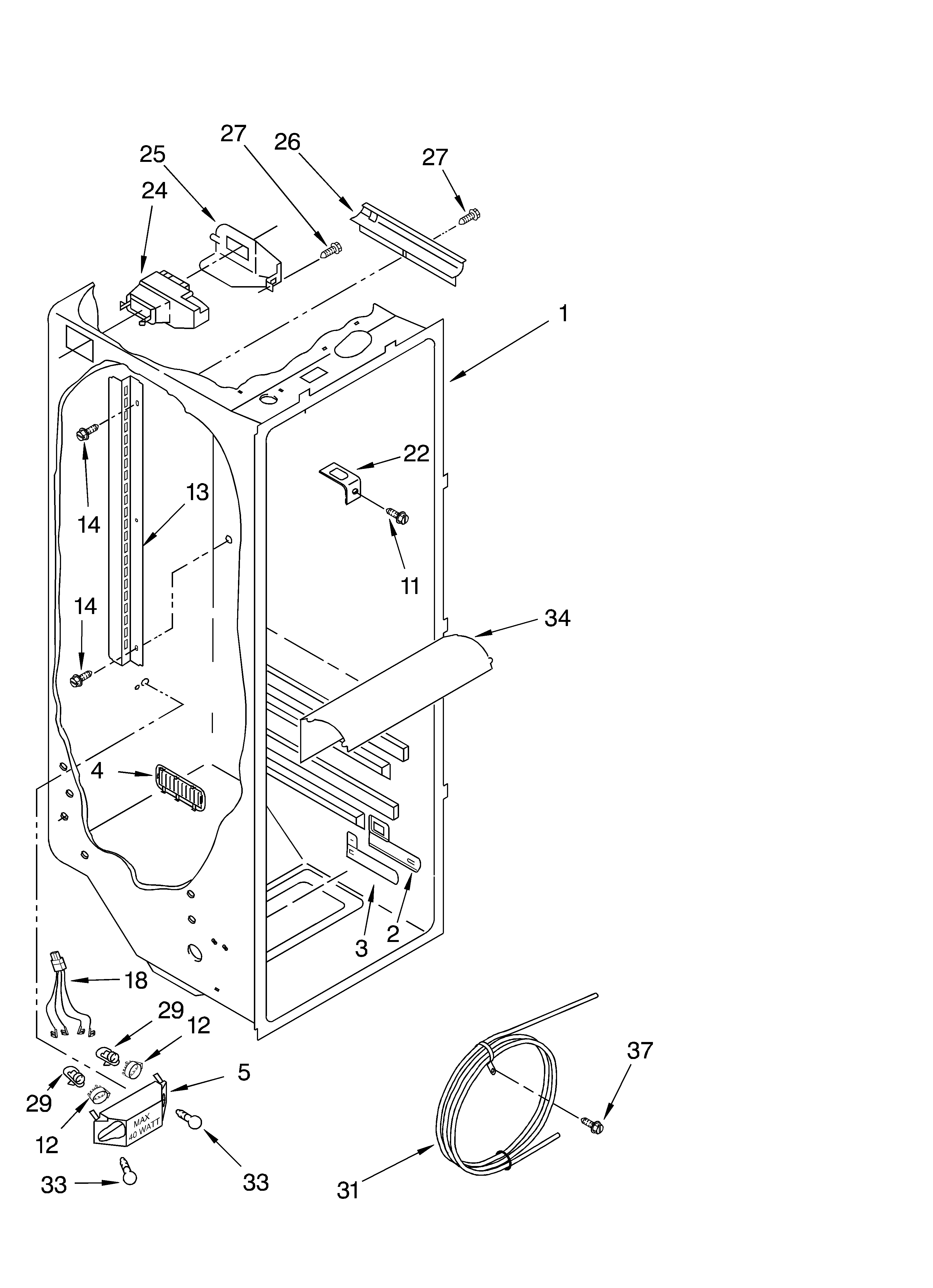 Whirlpool 7ED5FHEXMS00 refrigerator liner parts diagram