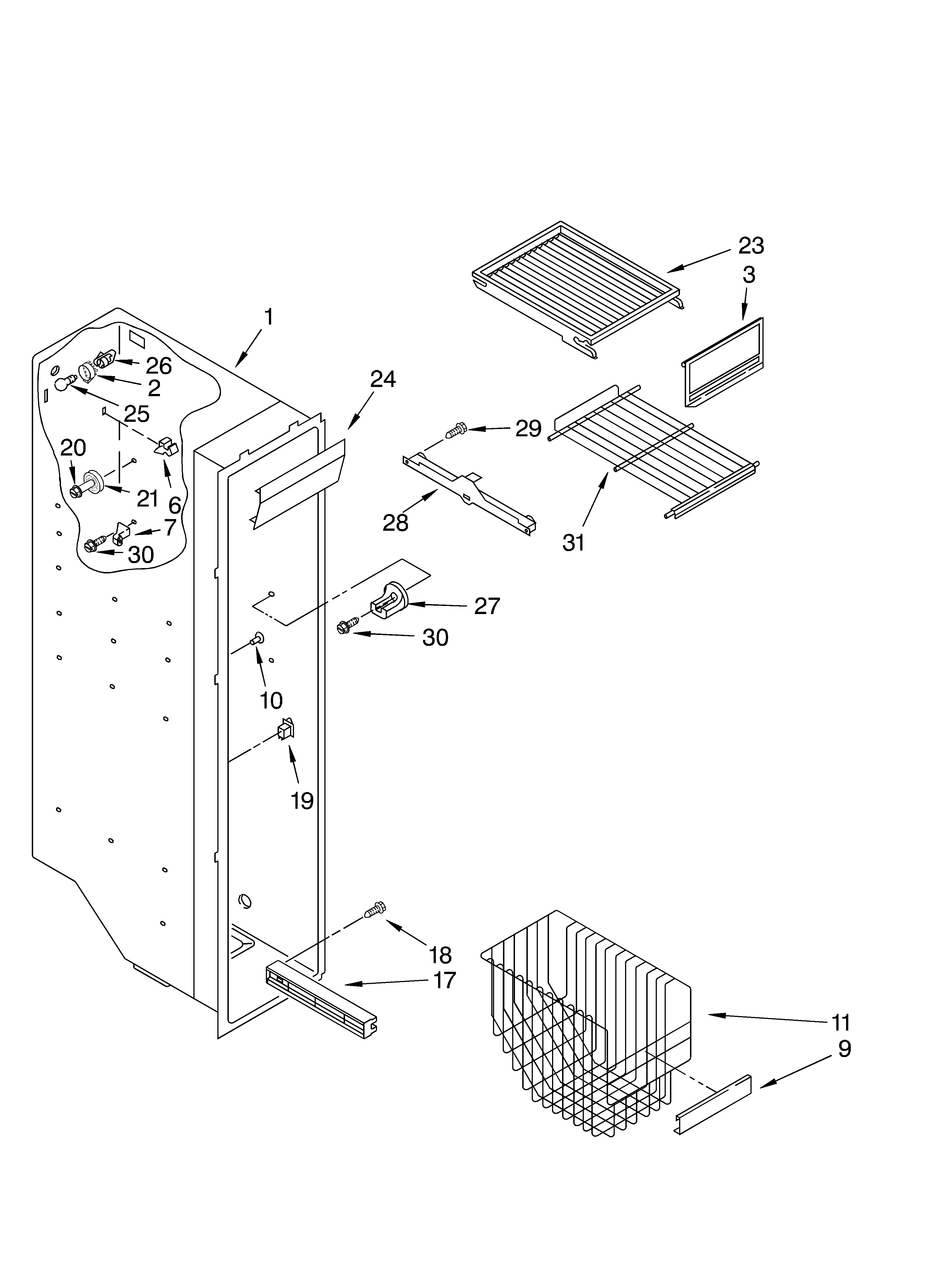 Whirlpool 7ED5FHEXMS00 freezer liner parts diagram