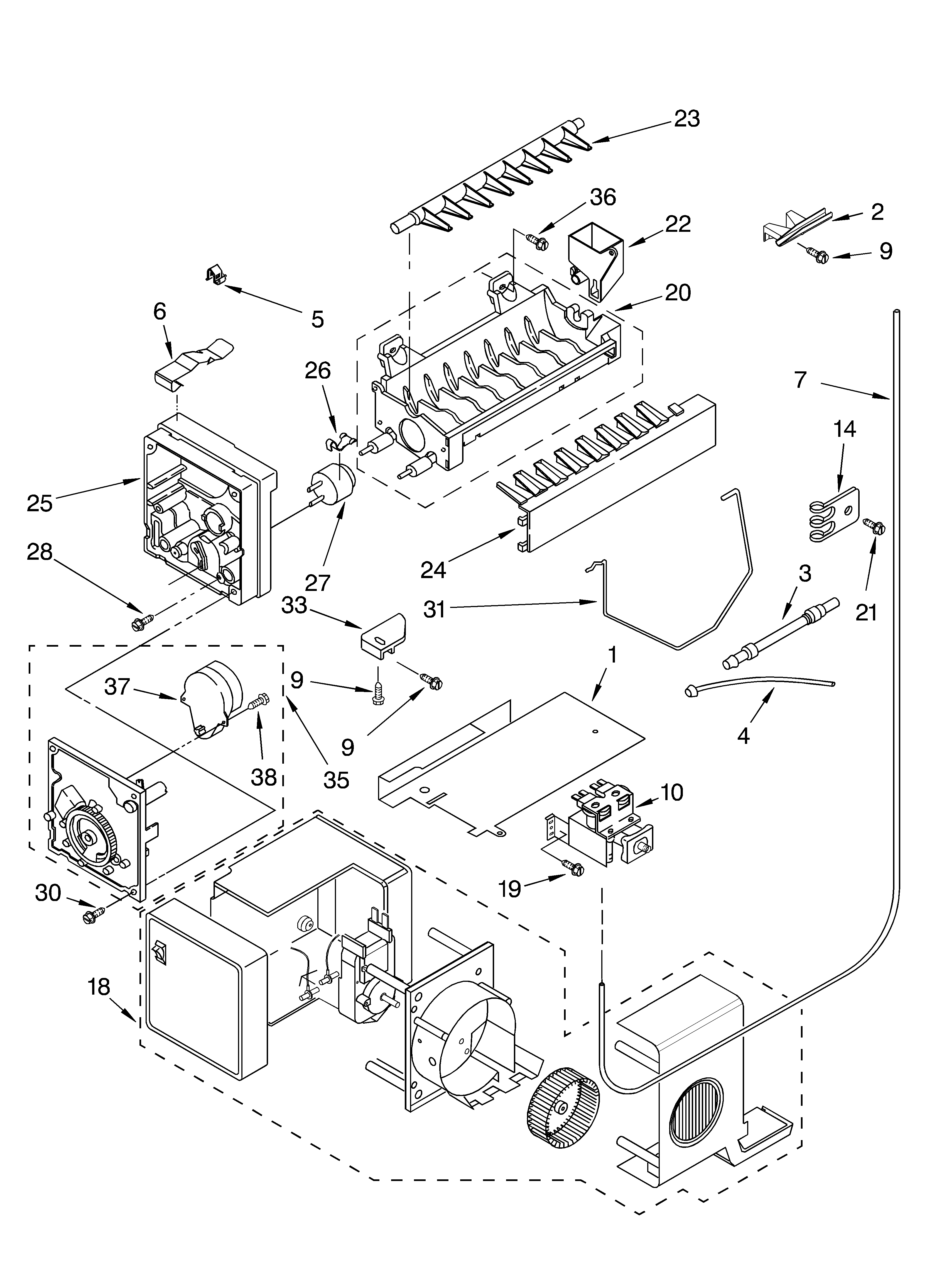 Whirlpool 7ED5FHEXMS00 icemaker parts, parts not illustrated diagram