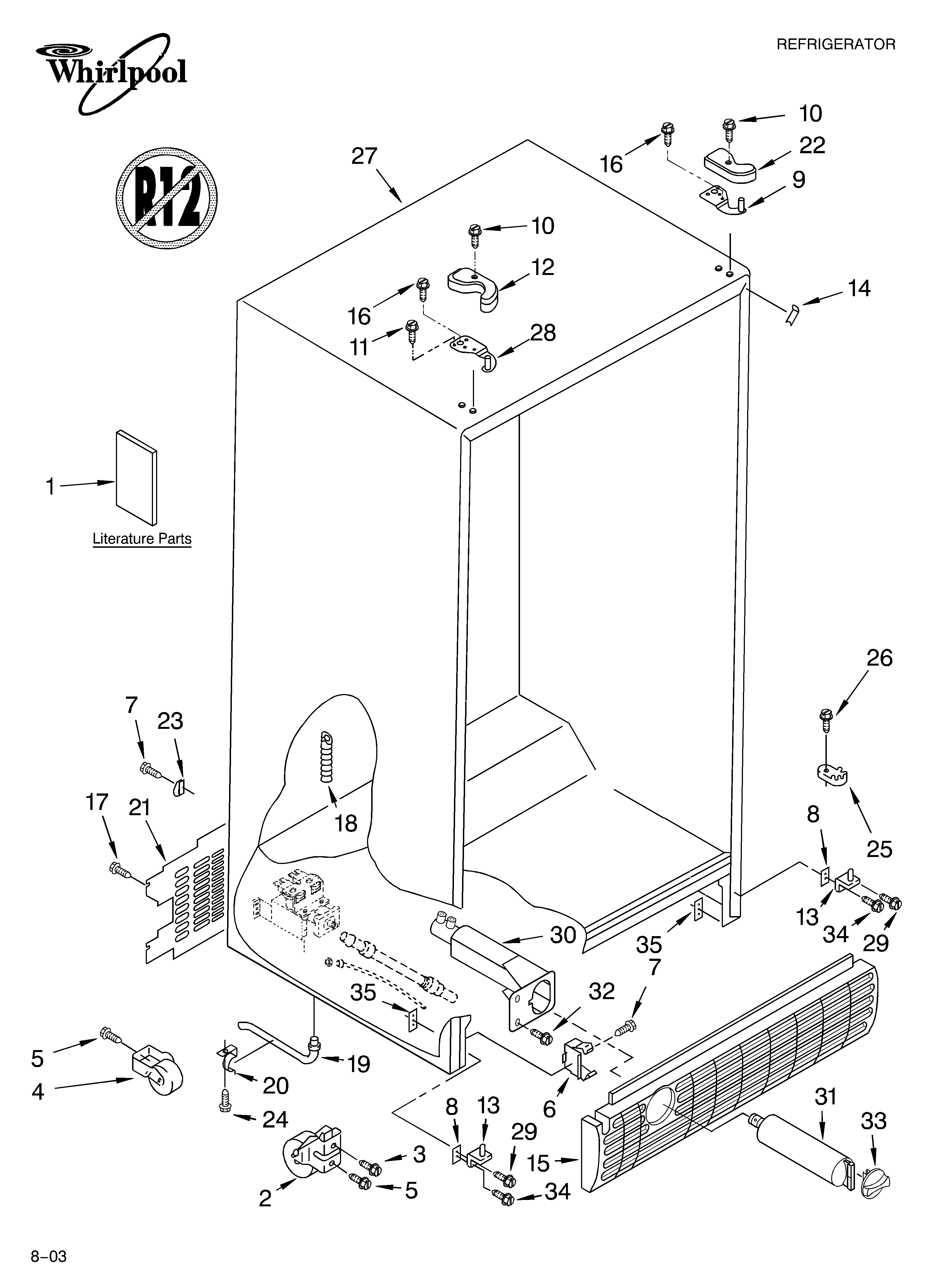 Whirlpool 7ED5GHGXMQ00 cabinet parts diagram