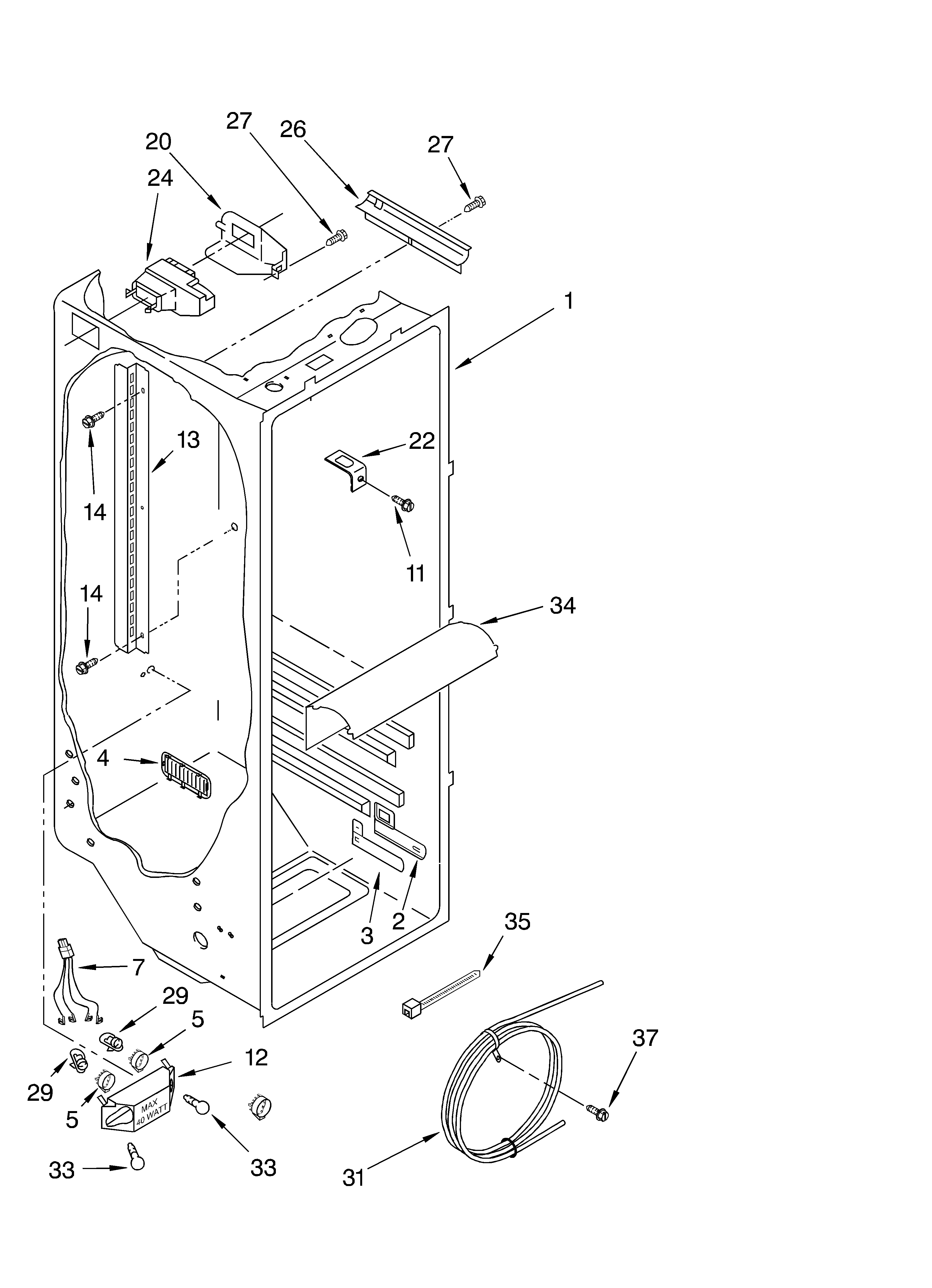 Whirlpool 7ED5GHGXMQ00 refrigerator liner parts diagram