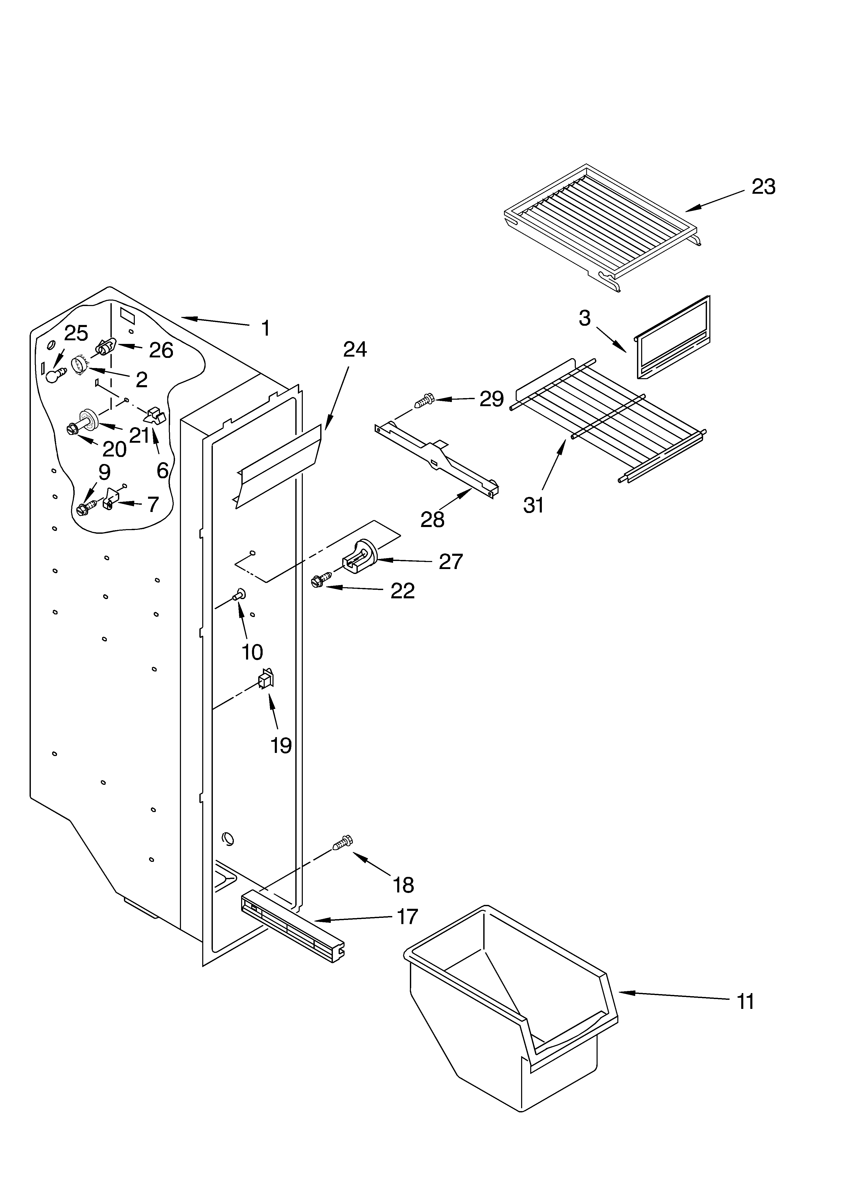 Whirlpool 7ED5GHGXMQ00 freezer liner parts diagram