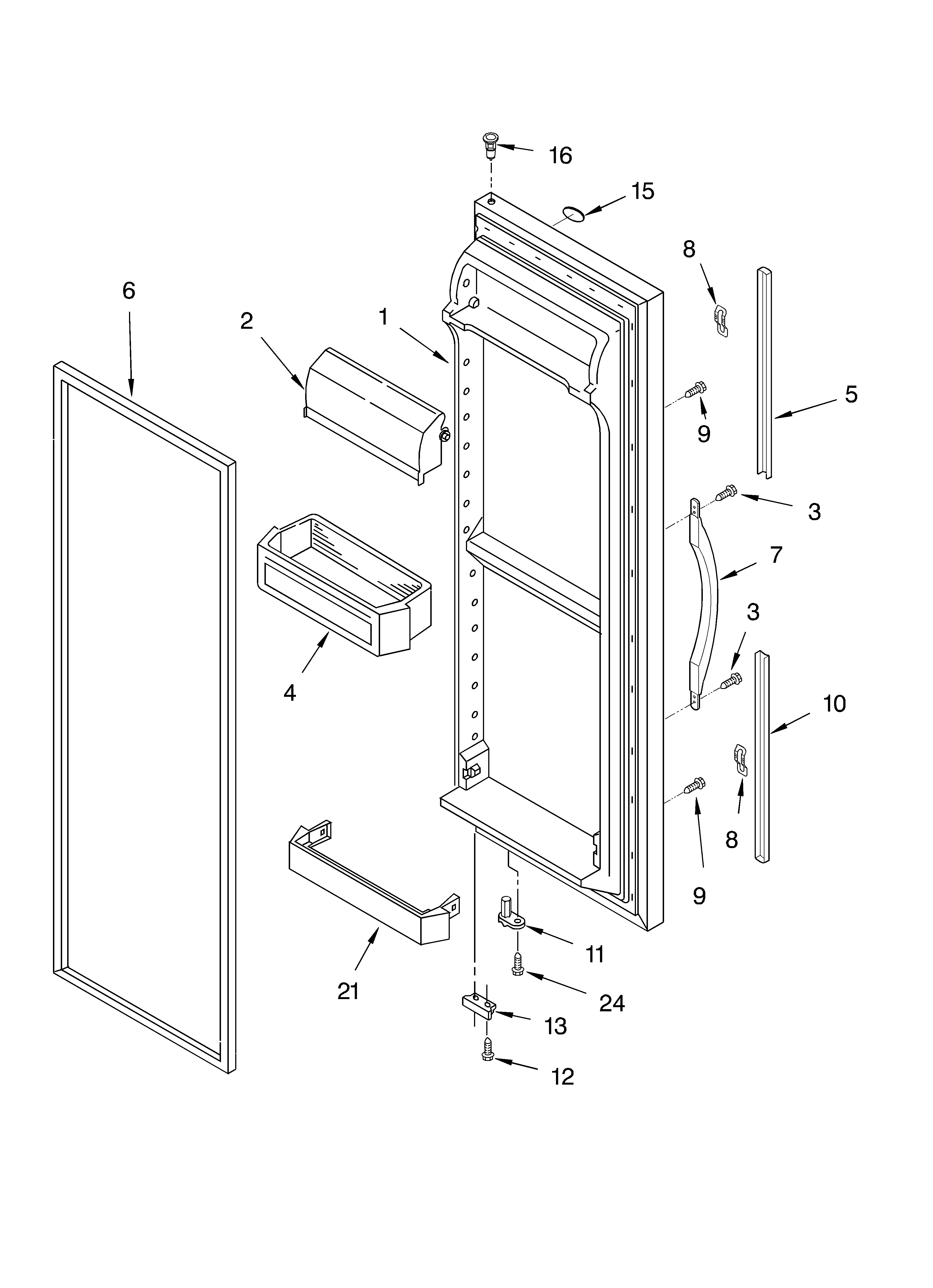 Whirlpool 7ED5GHGXMQ00 refrigerator door parts diagram