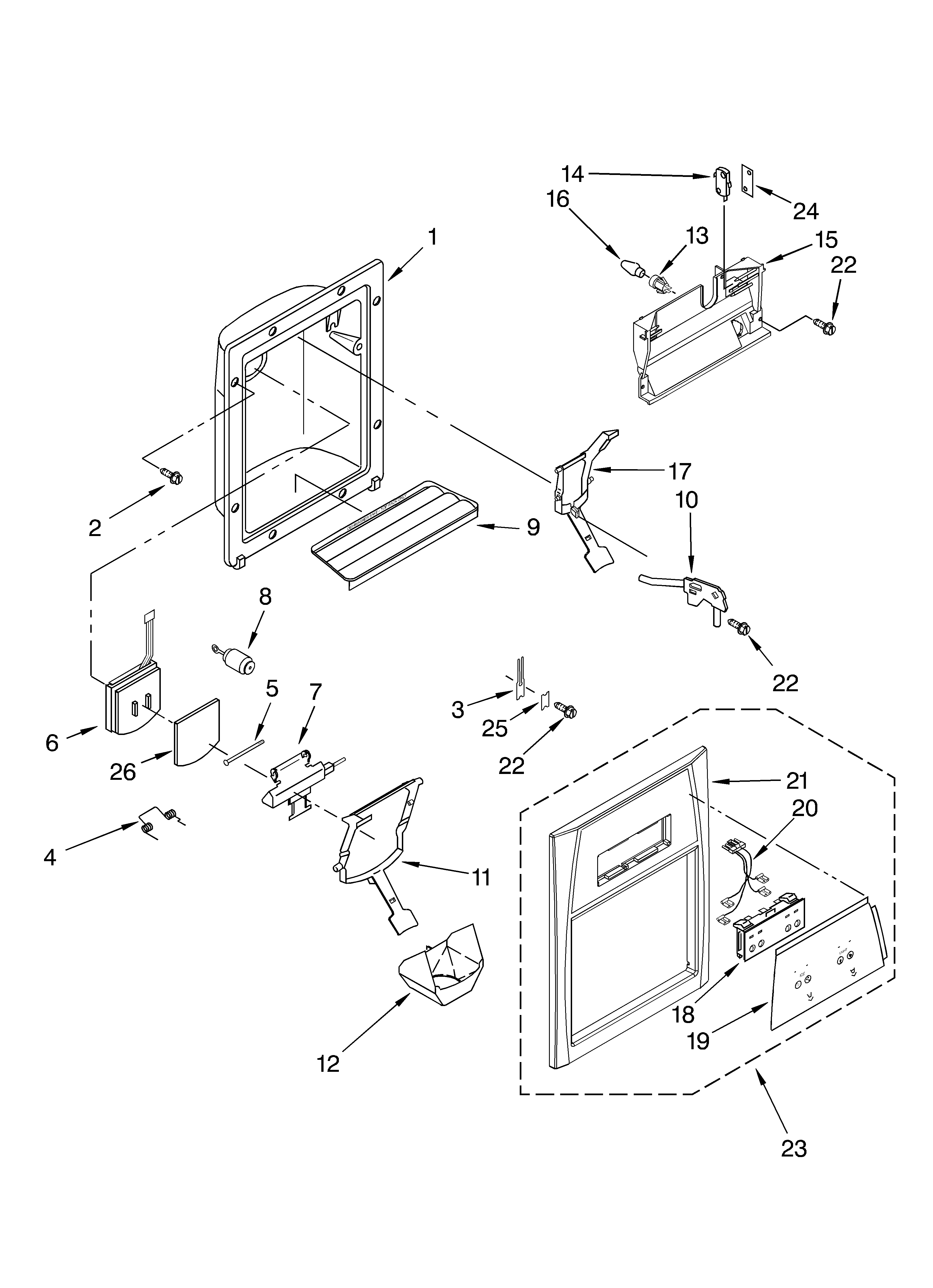 Whirlpool 7ED5GHGXMQ00 dispenser front parts diagram