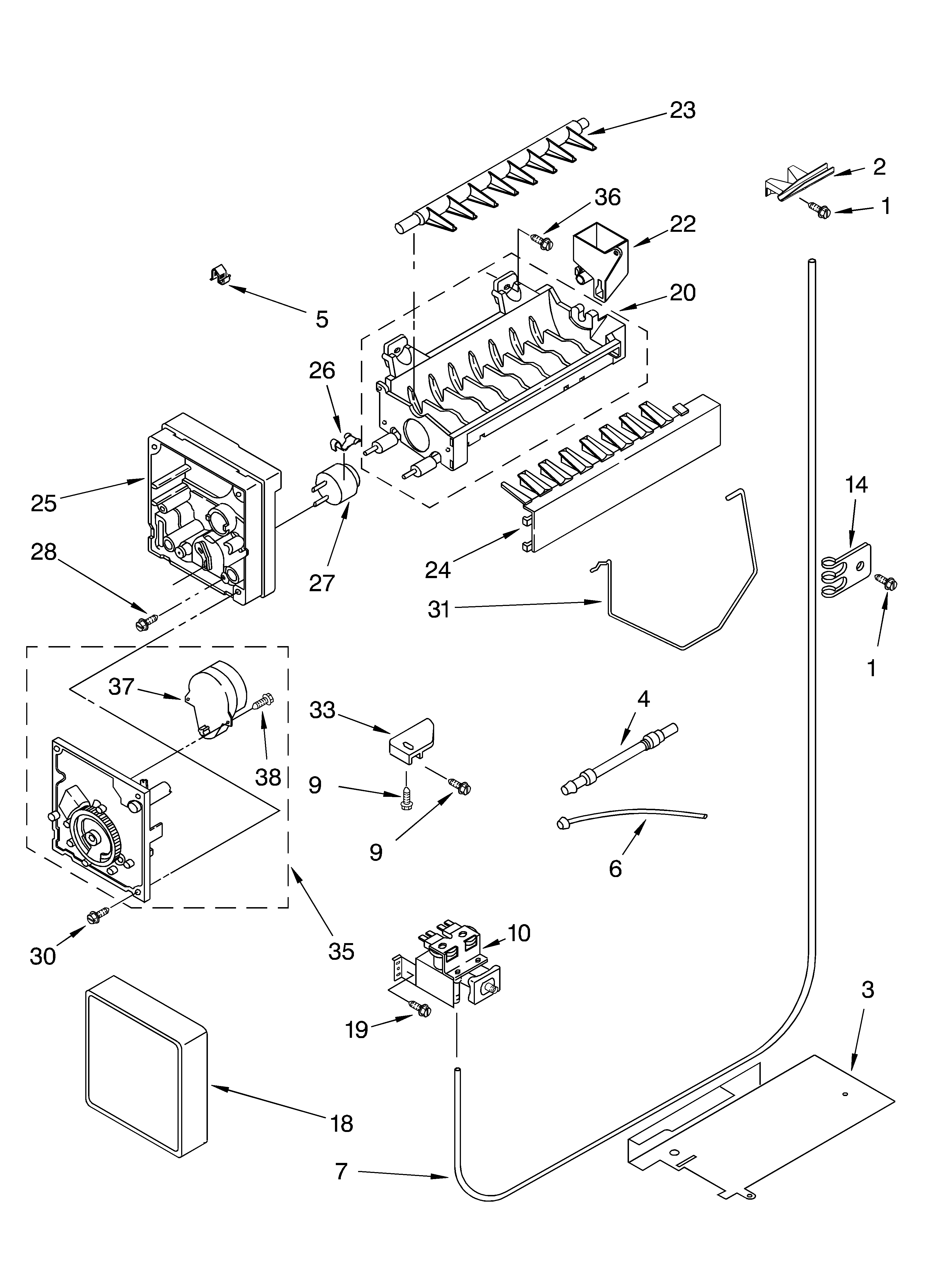 Whirlpool 7ED5GHGXMQ00 icemaker parts, parts not illustrated diagram