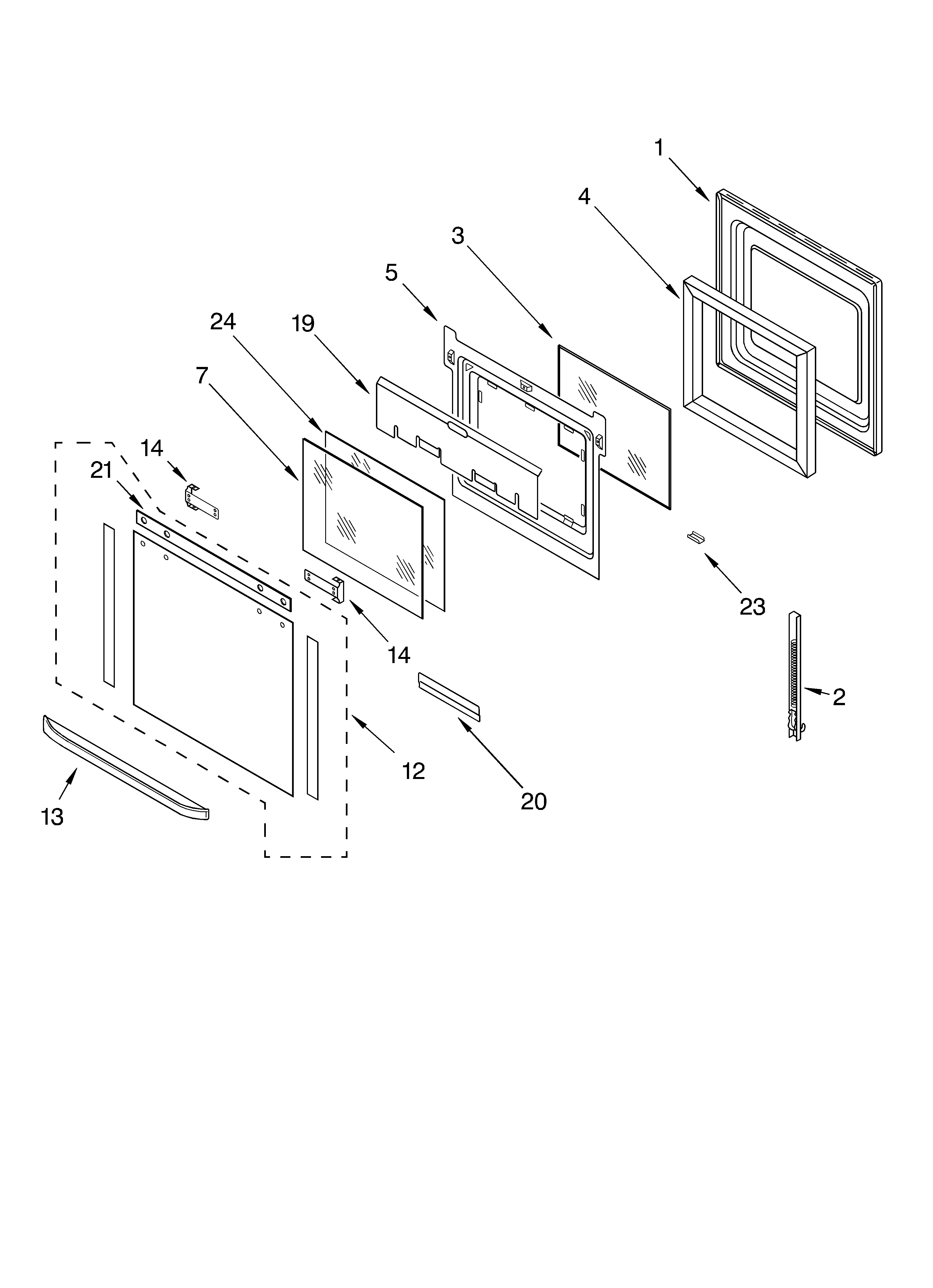 KitchenAid KEBC277KWH02 oven door parts diagram