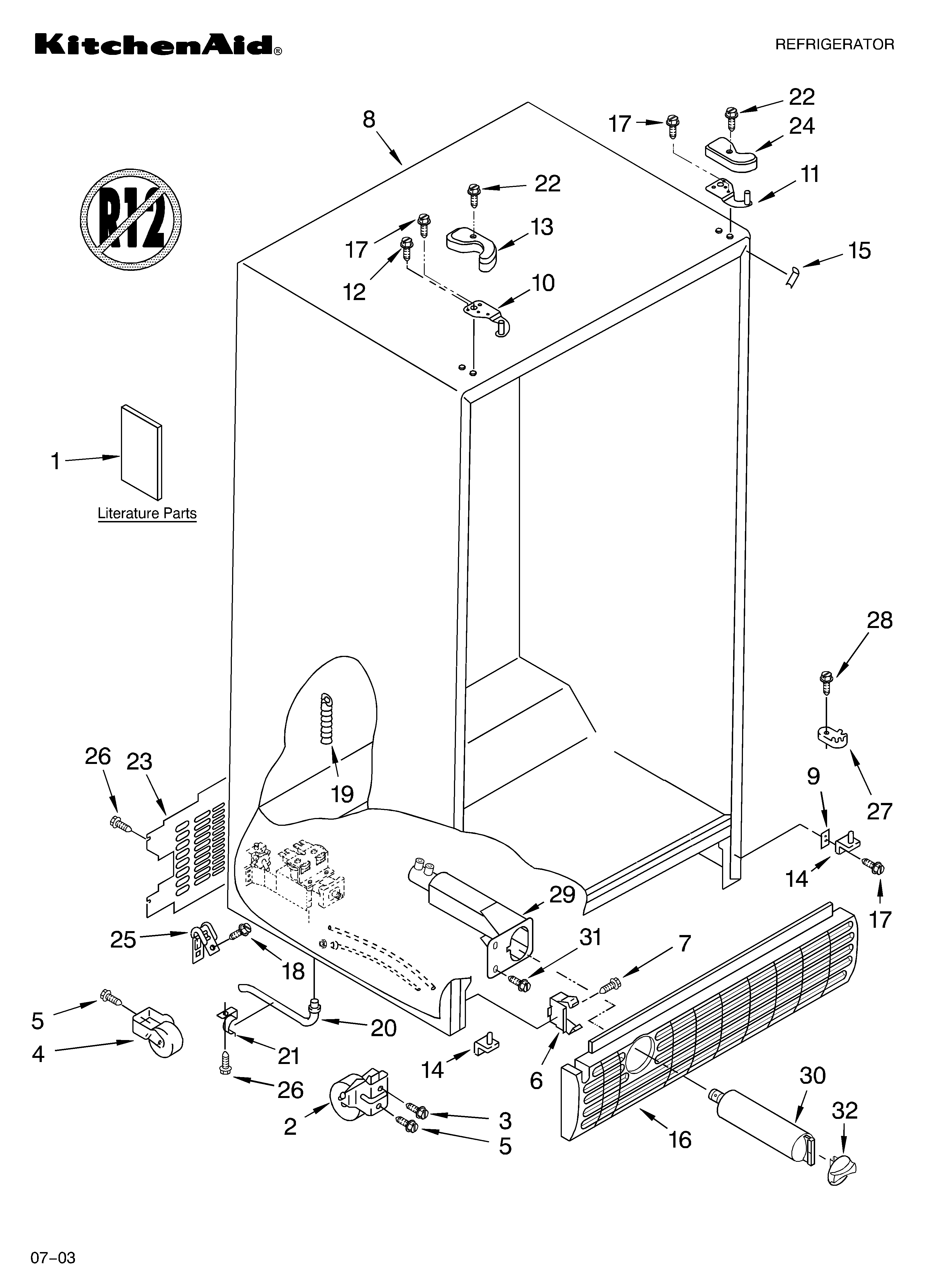 KitchenAid KSRD22FKBL03 cabinet parts diagram