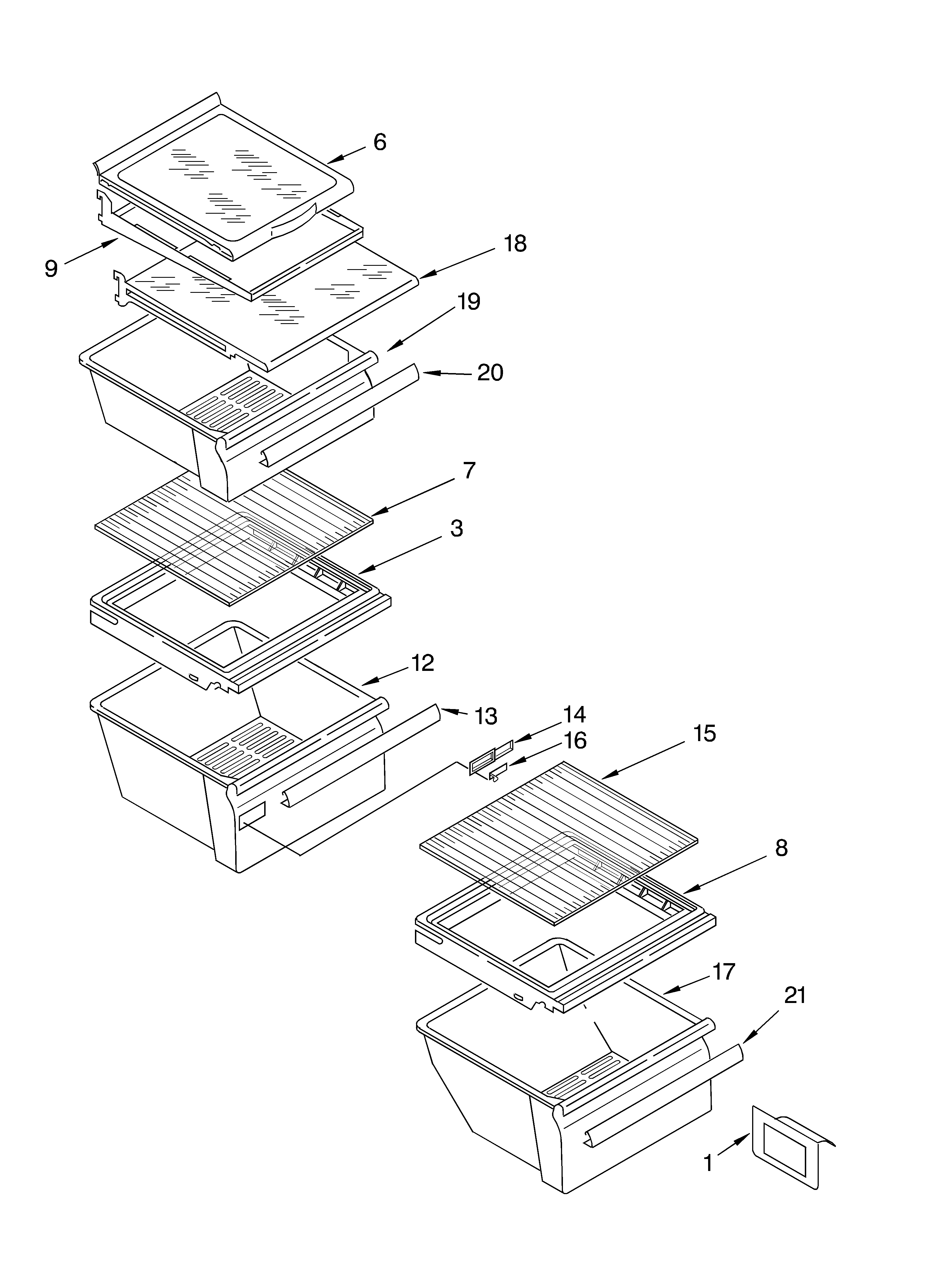 KitchenAid KSRD22FKBL03 refrigerator shelf parts diagram