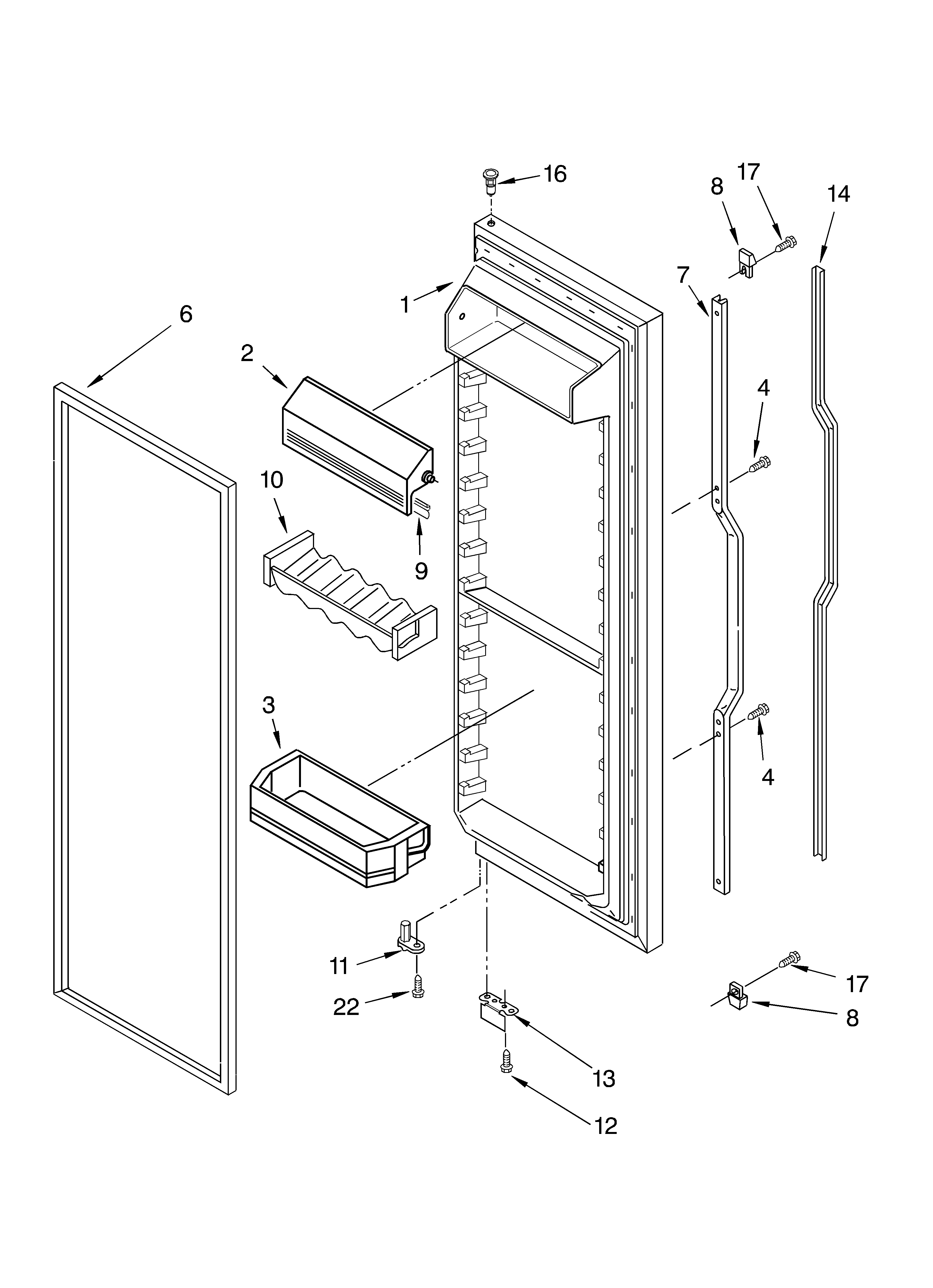 KitchenAid KSRD22FKBL03 refrigerator door parts diagram