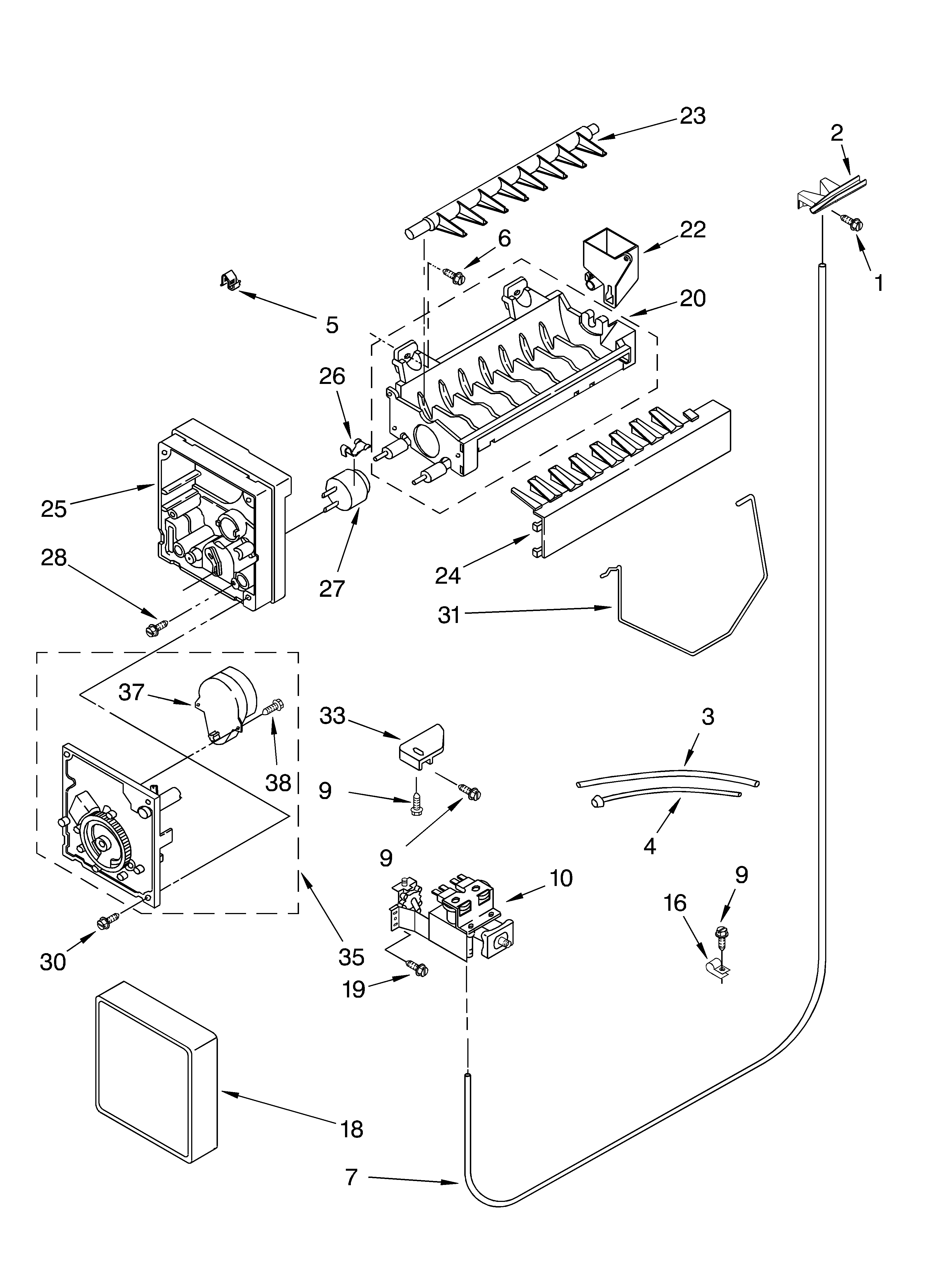 KitchenAid KSRD22FKBL03 icemaker parts, parts not illustrated diagram