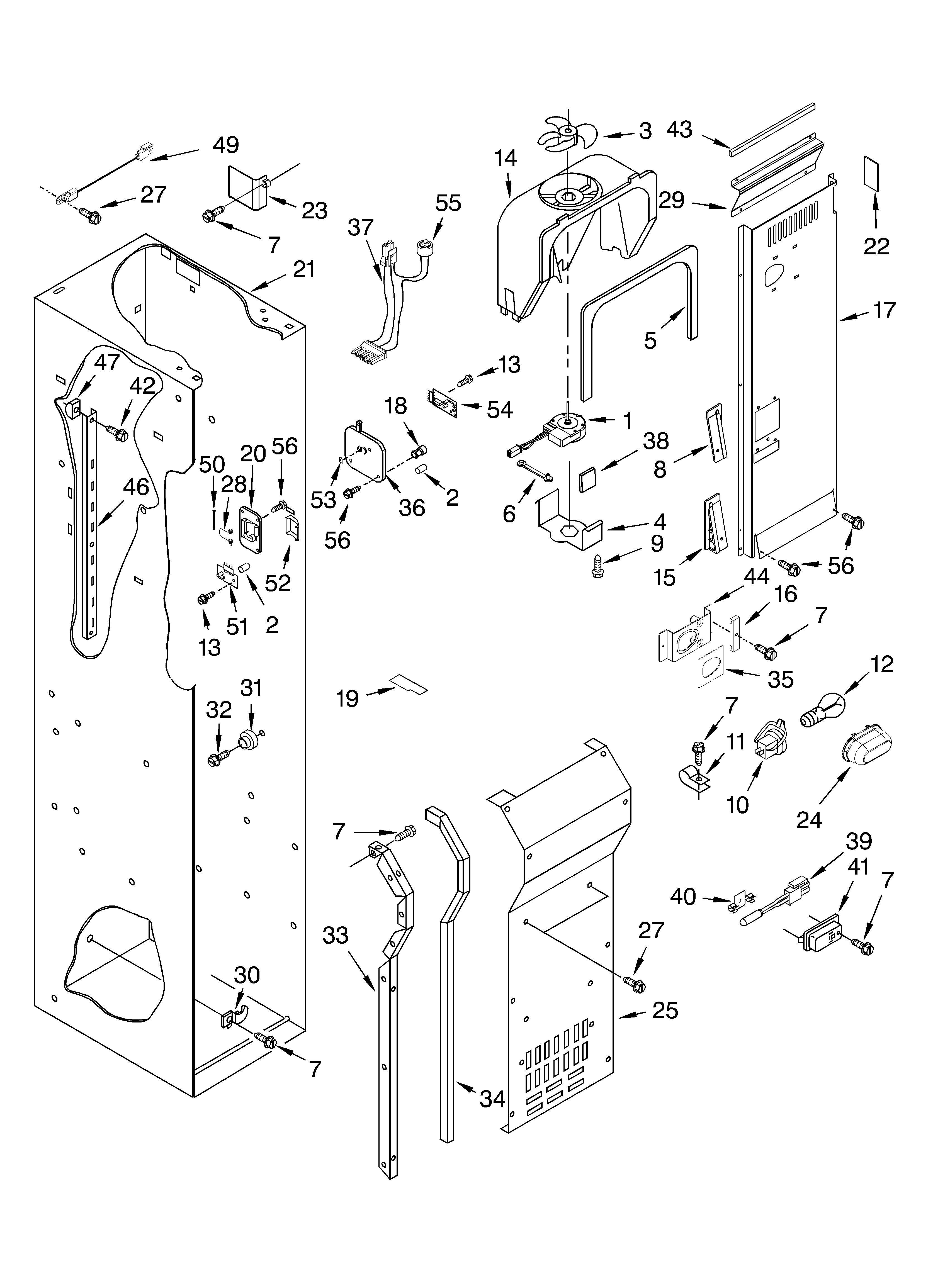 KitchenAid KSSC36QMS00 freezer liner and air flow parts diagram