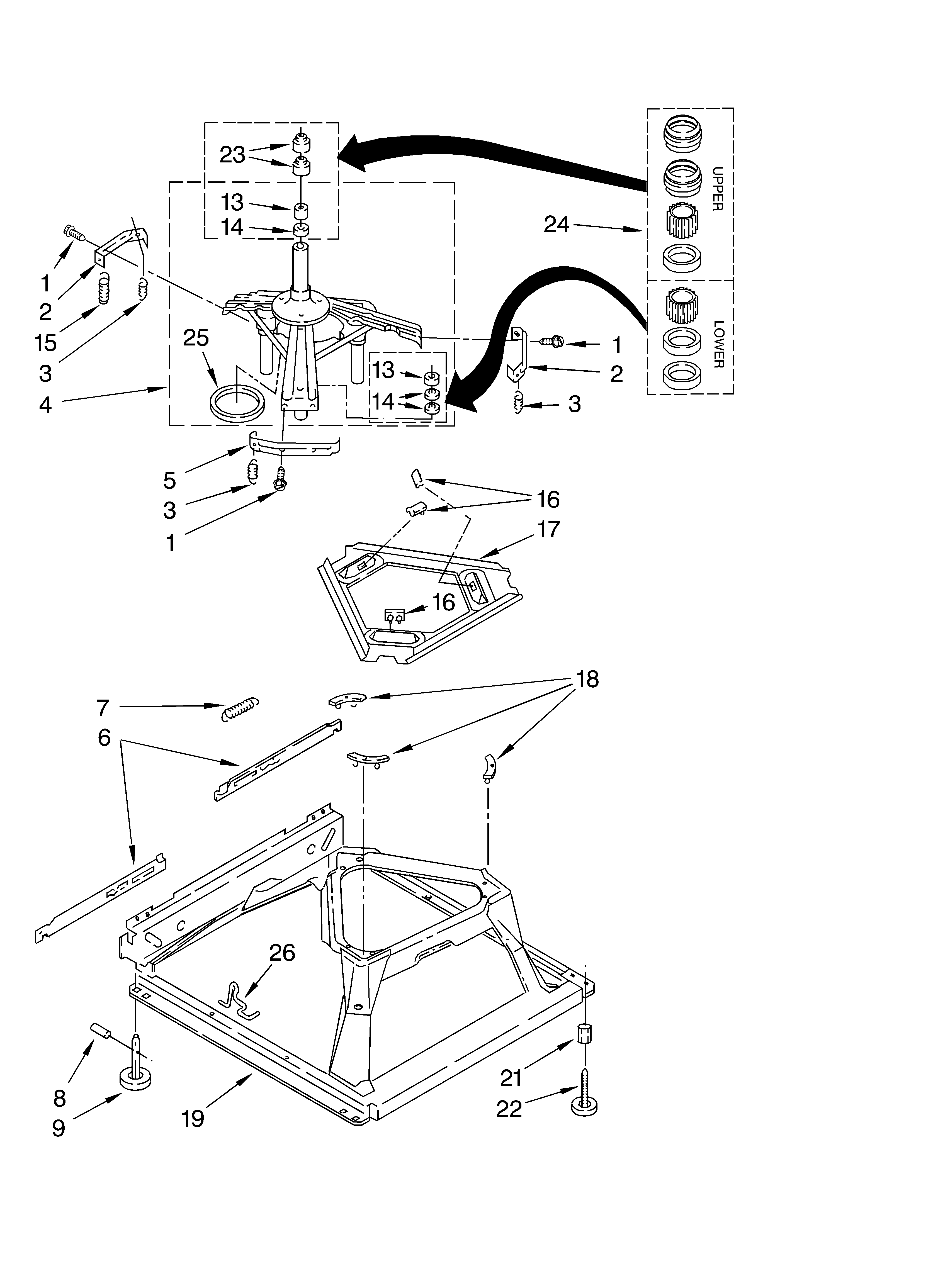 Whirlpool LSR8433KT1 machine base parts diagram