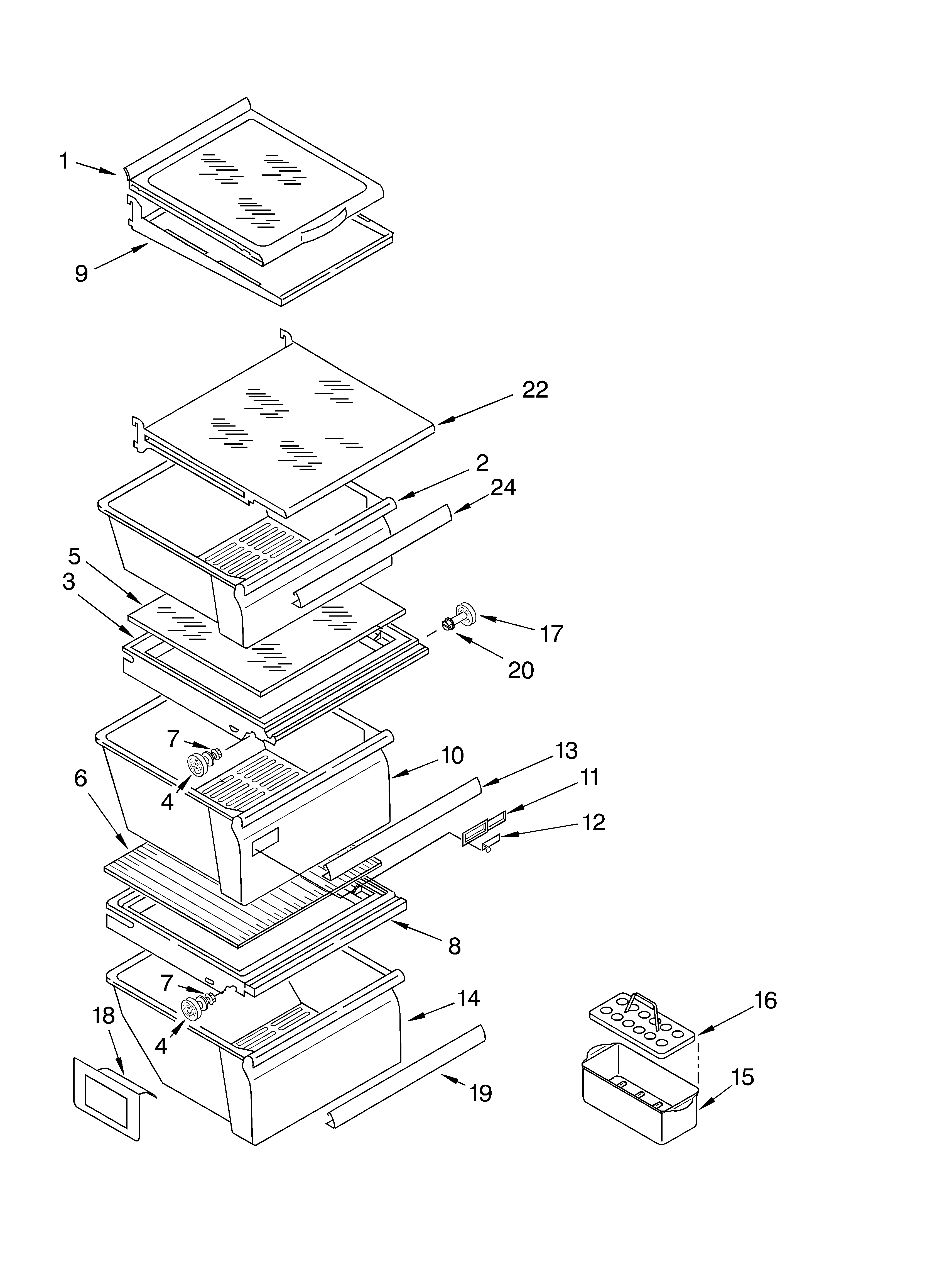 Whirlpool 3XED5SHQKQ02 refrigerator shelf parts diagram