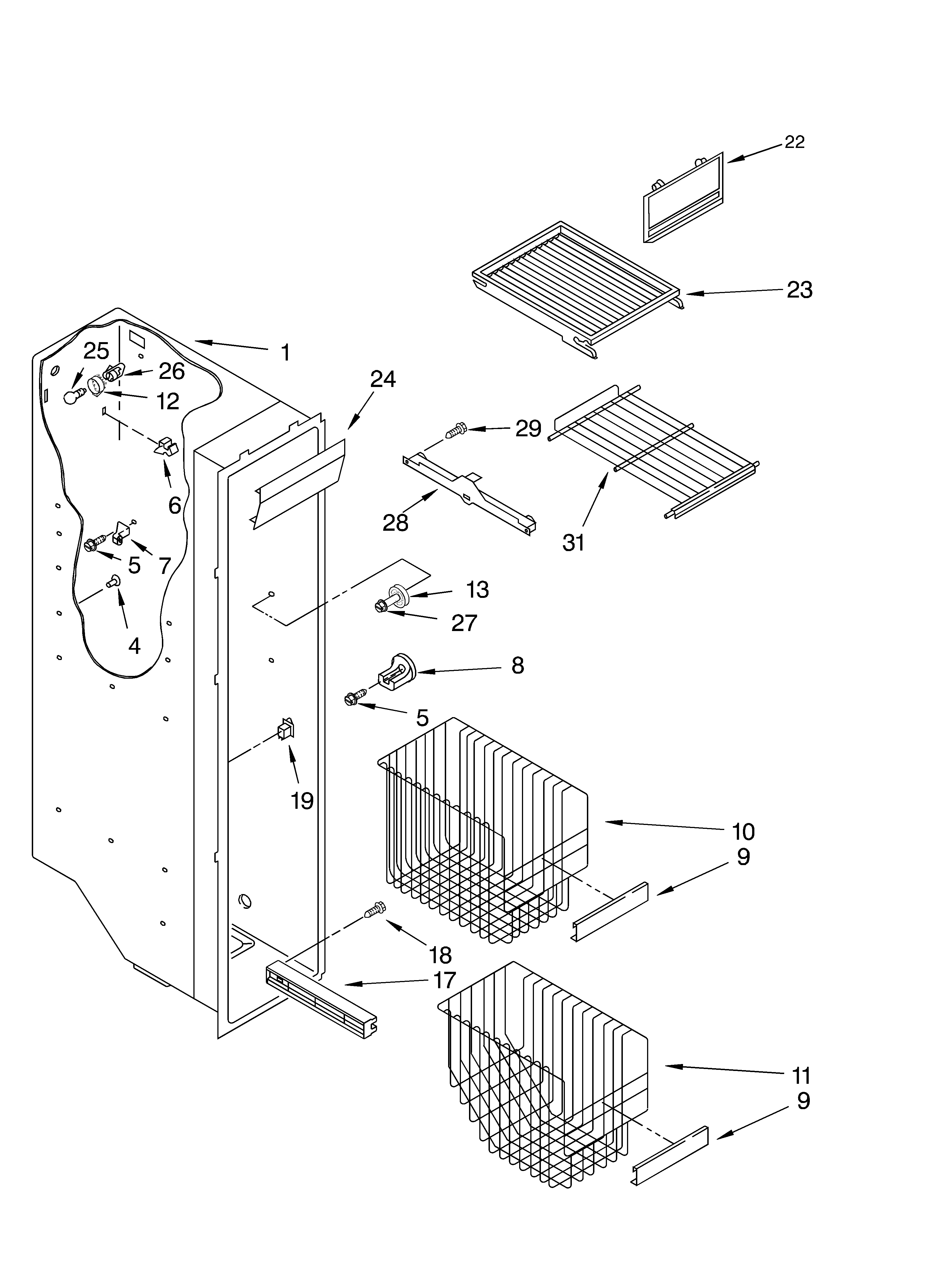 Whirlpool 3XED5SHQKQ02 freezer liner parts diagram