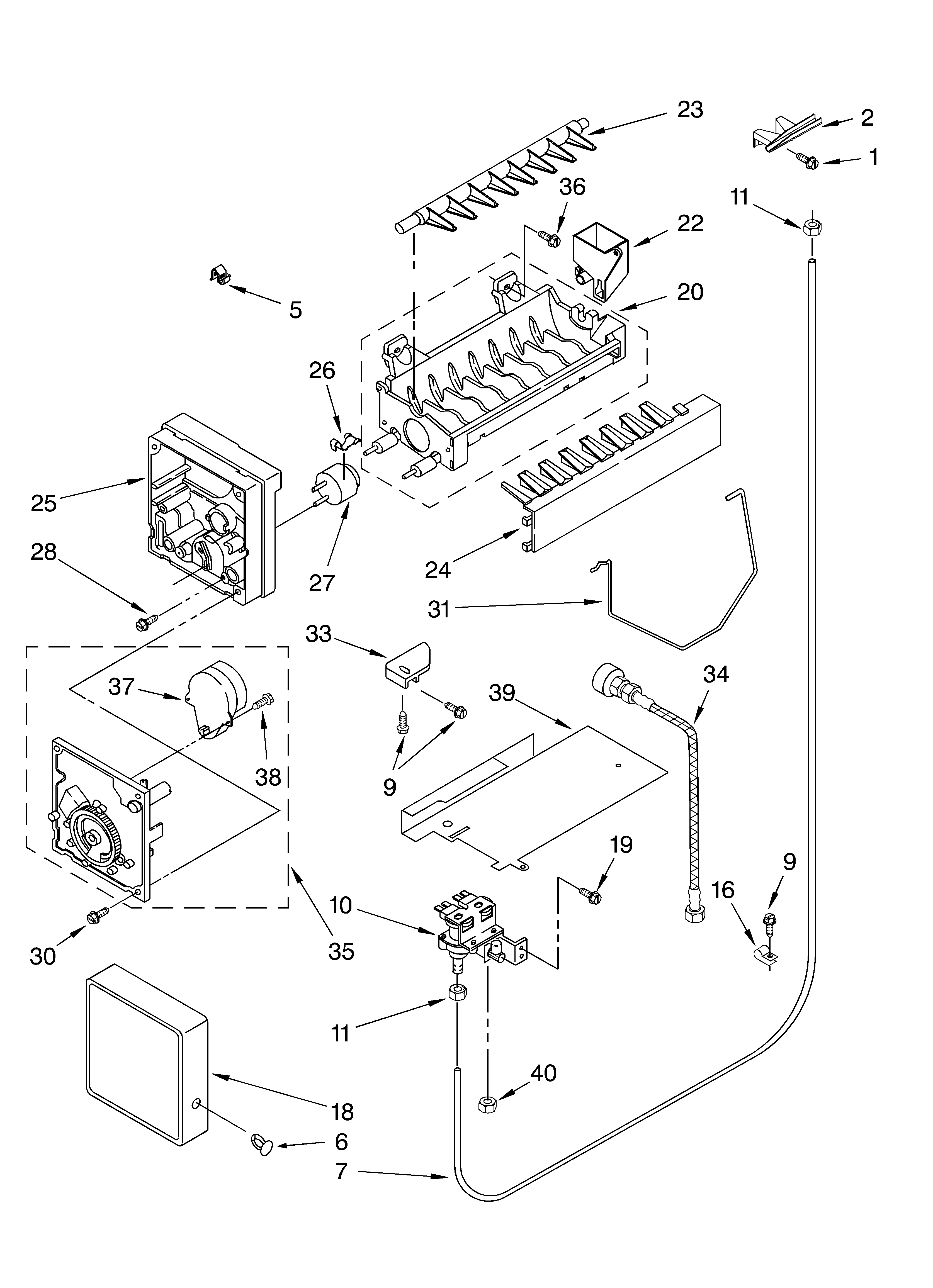 Whirlpool 3XED5SHQKQ02 icemaker parts - parts not illustrated diagram
