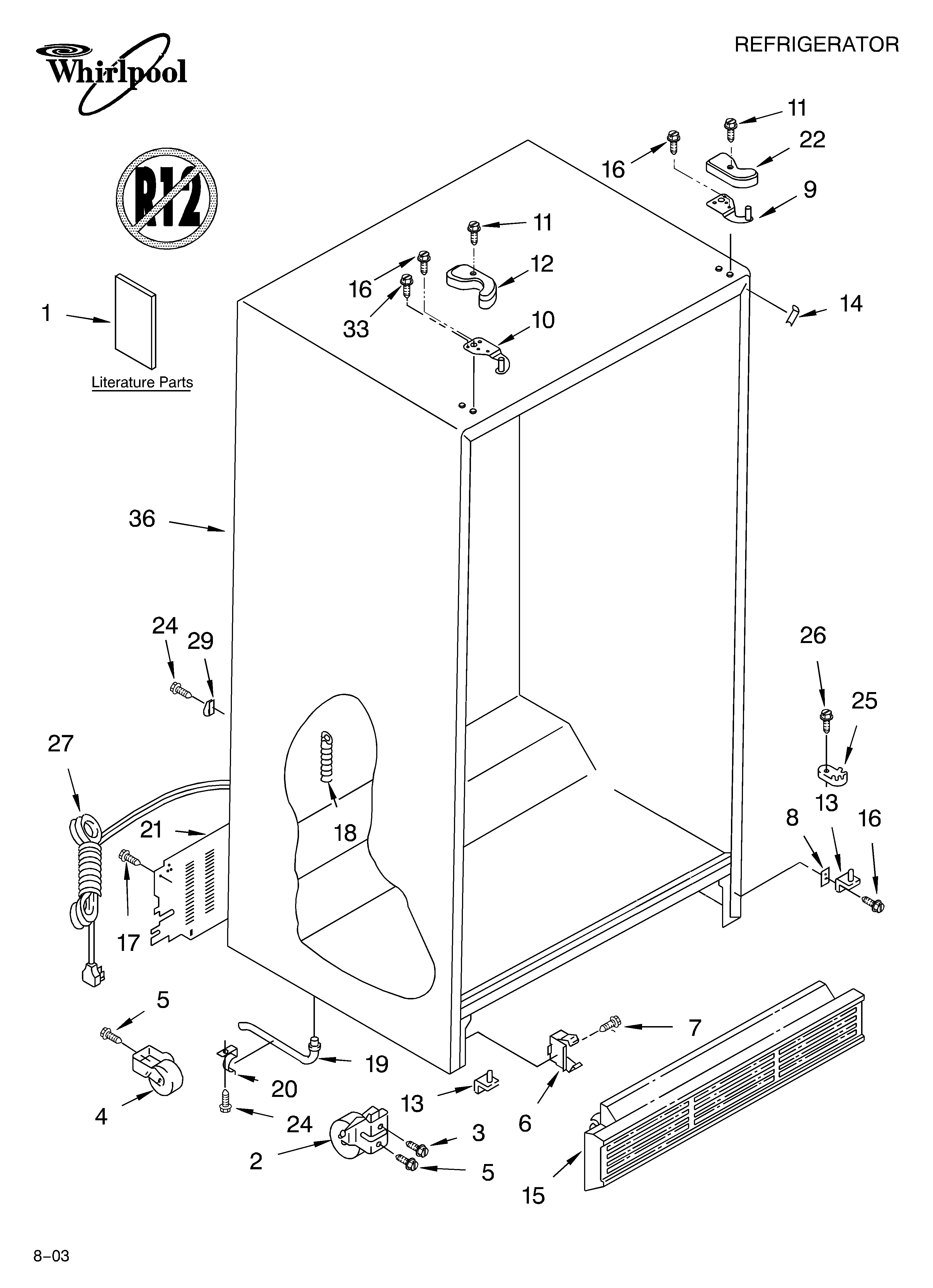 Whirlpool 4YED5FHQKT01 cabinet parts diagram
