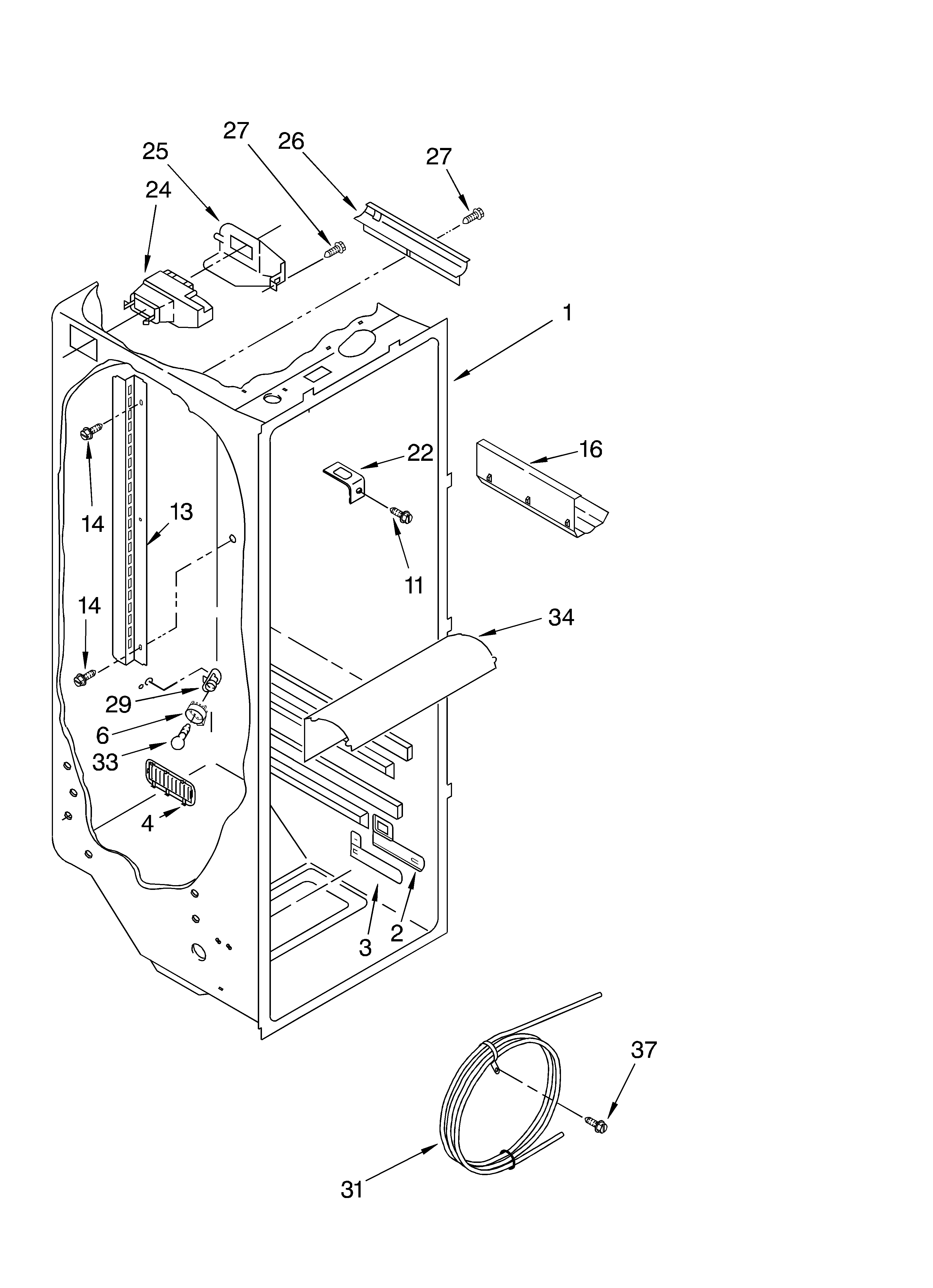 Whirlpool 4YED5FHQKT01 refrigerator liner parts diagram