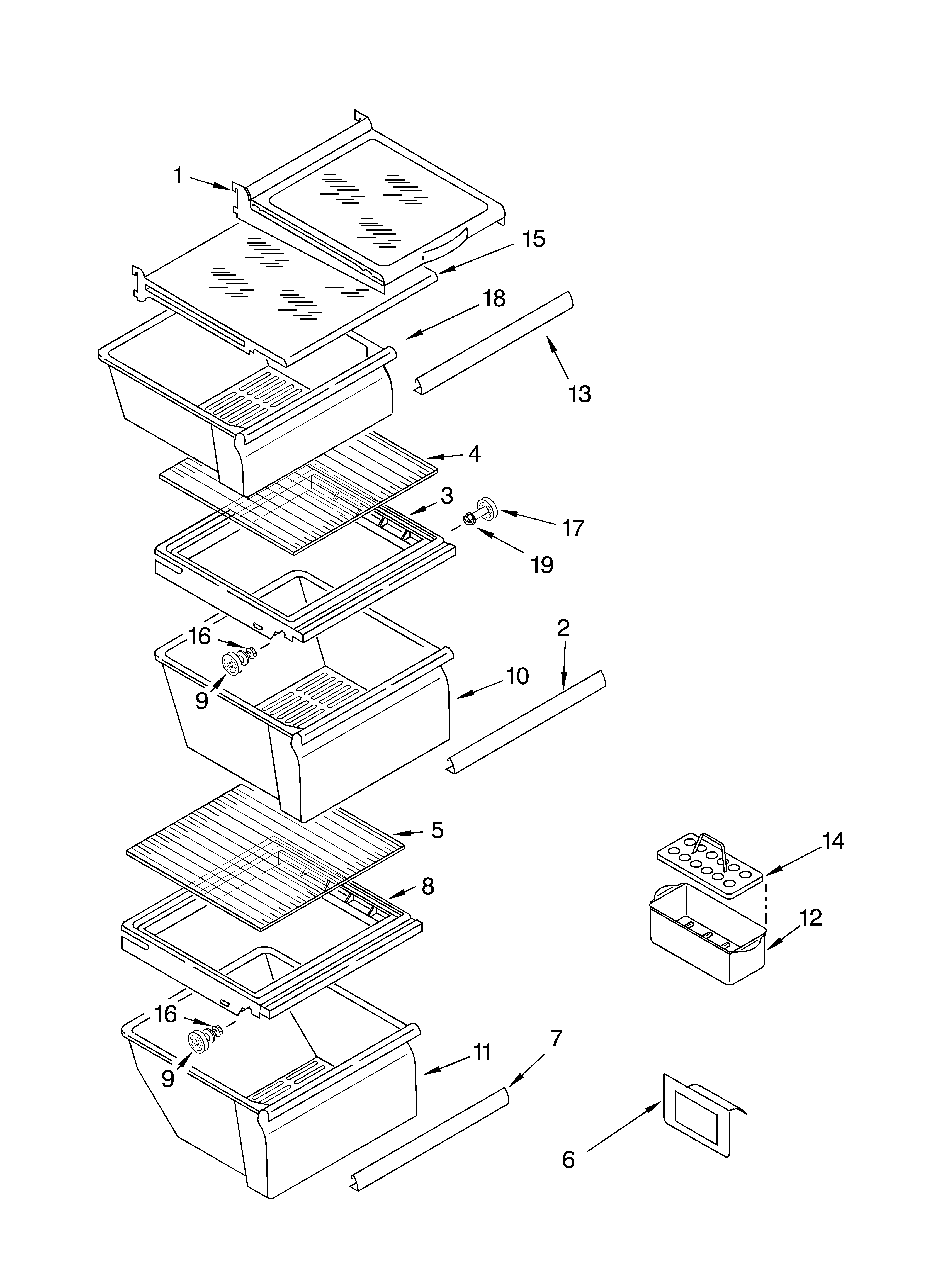 Whirlpool 4YED5FHQKT01 refrigerator shelf parts diagram