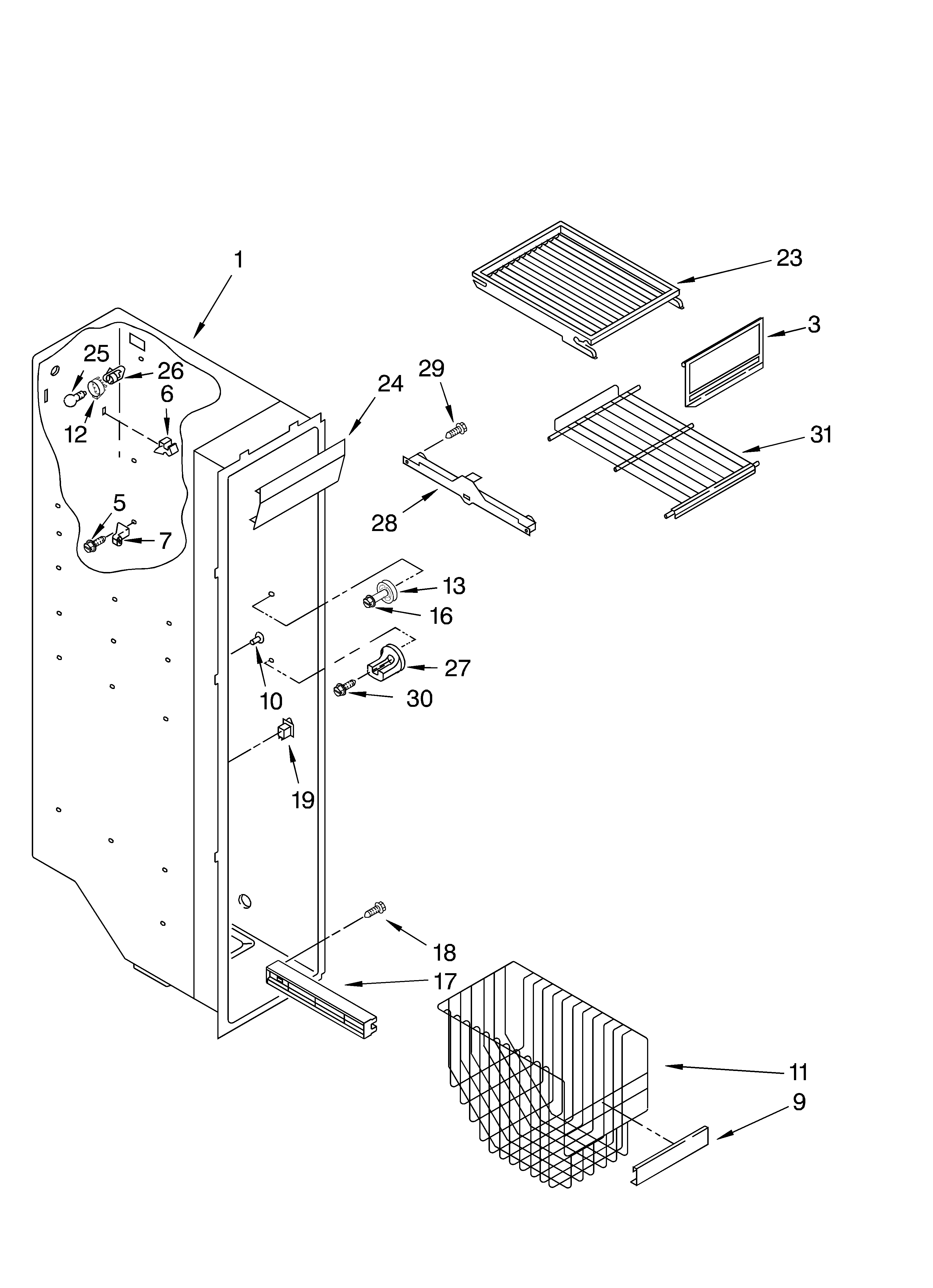 Whirlpool 4YED5FHQKT01 freezer liner parts diagram