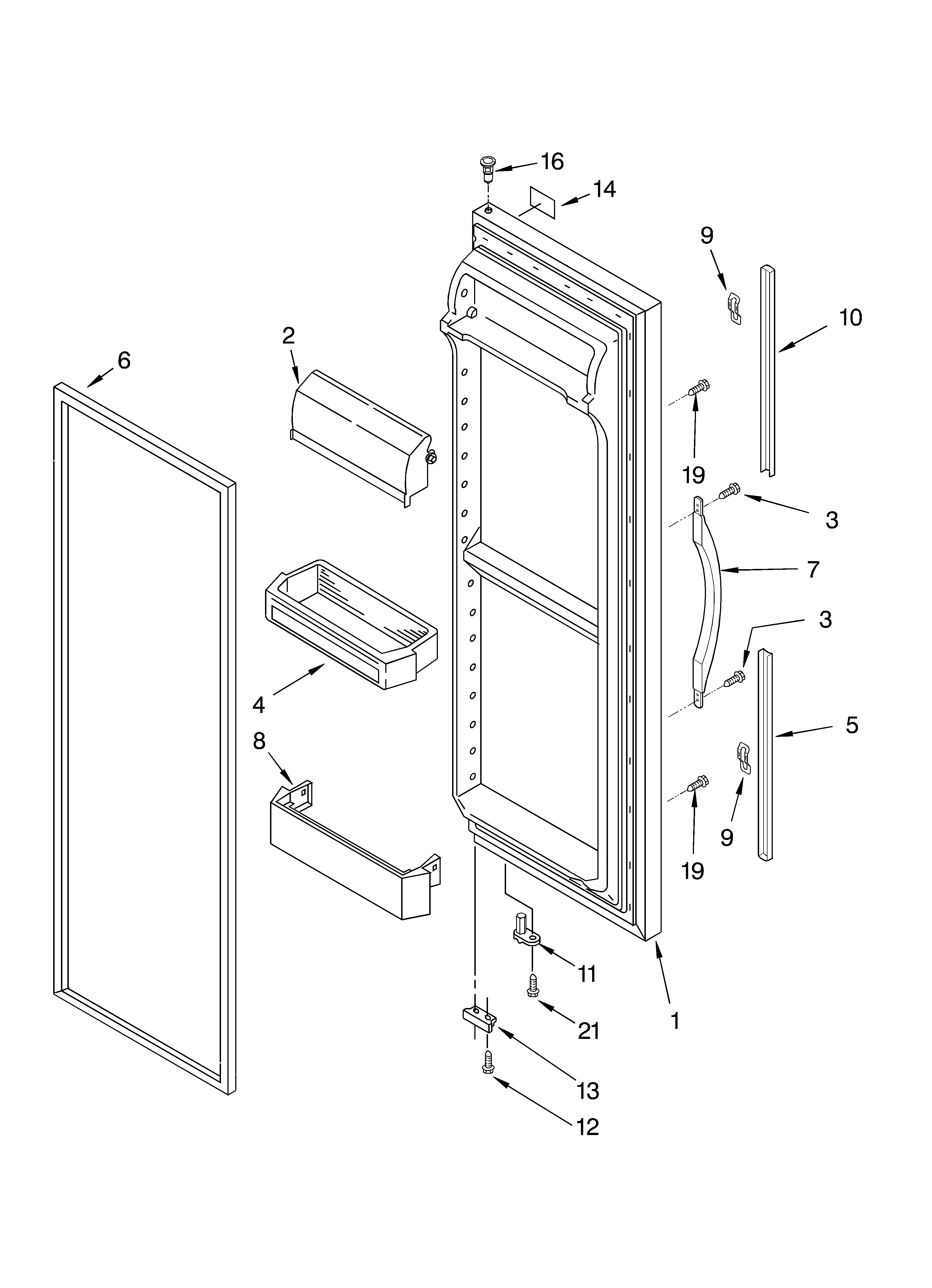 Whirlpool 4YED5FHQKT01 refrigerator door parts diagram