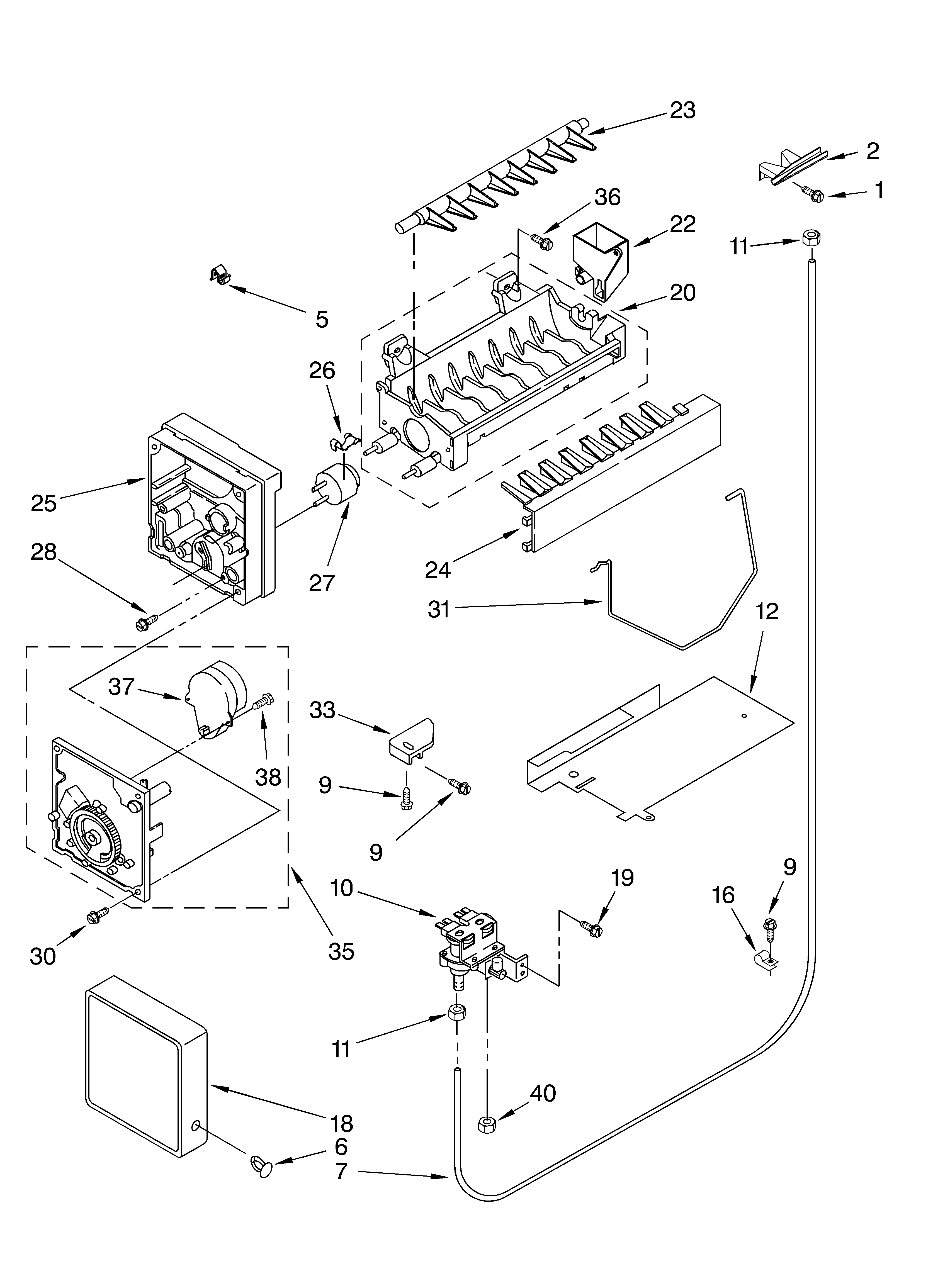 Whirlpool 4YED5FHQKT01 icemaker parts - parts not illustrated diagram
