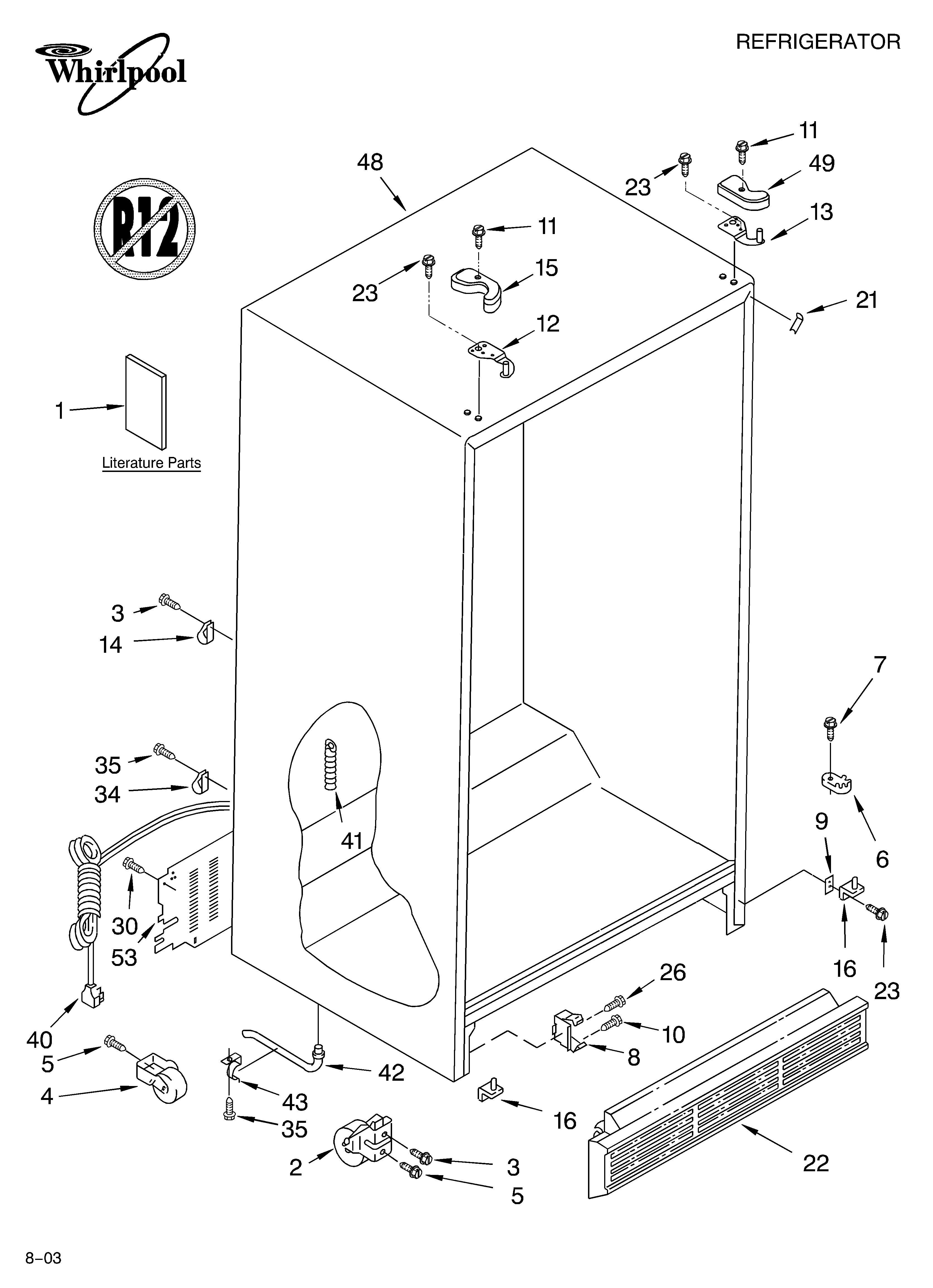 Whirlpool 5VED7GTKKQ01 cabinet parts diagram