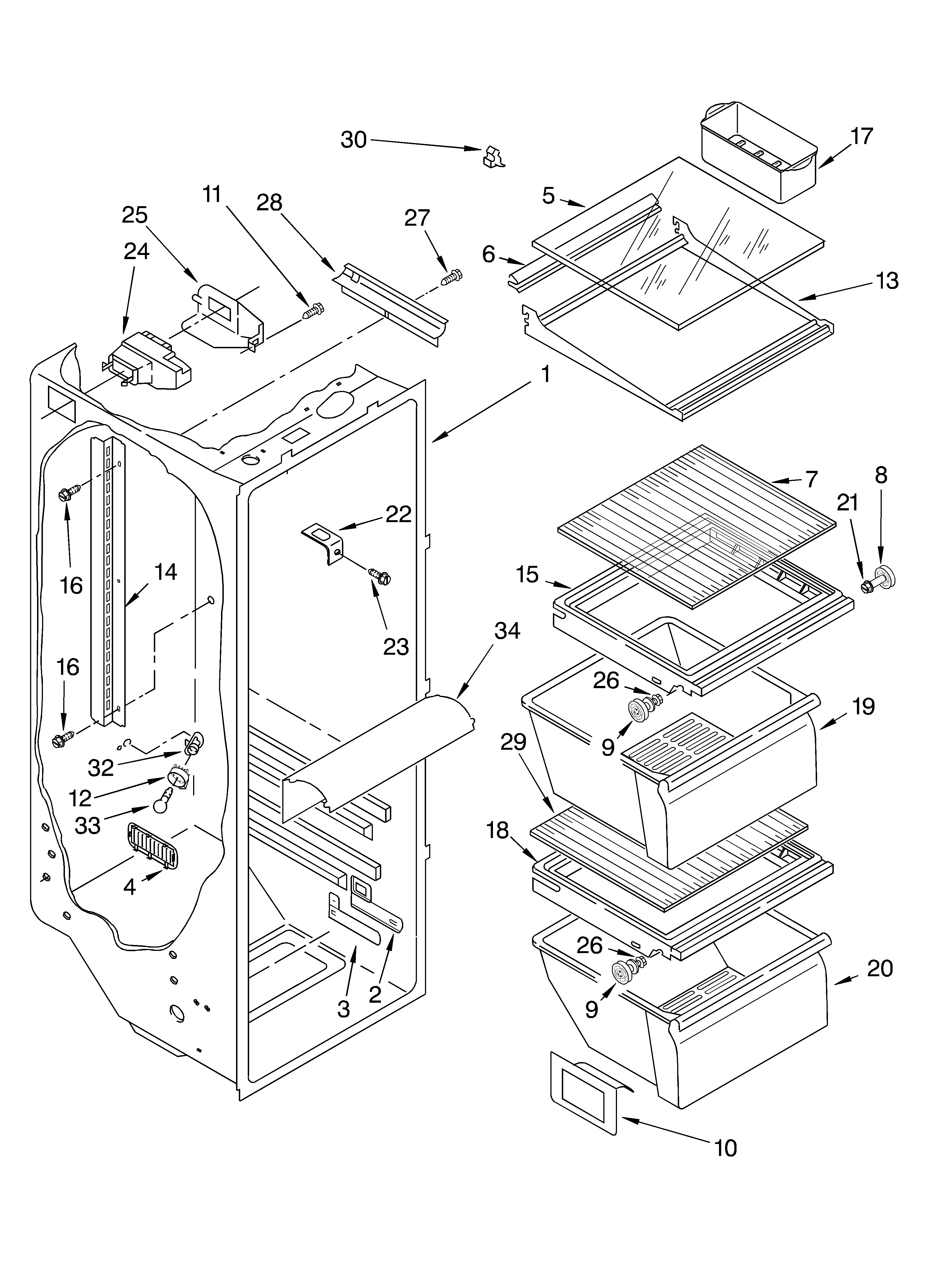 Whirlpool 5VED7GTKKQ01 refrigerator liner parts diagram