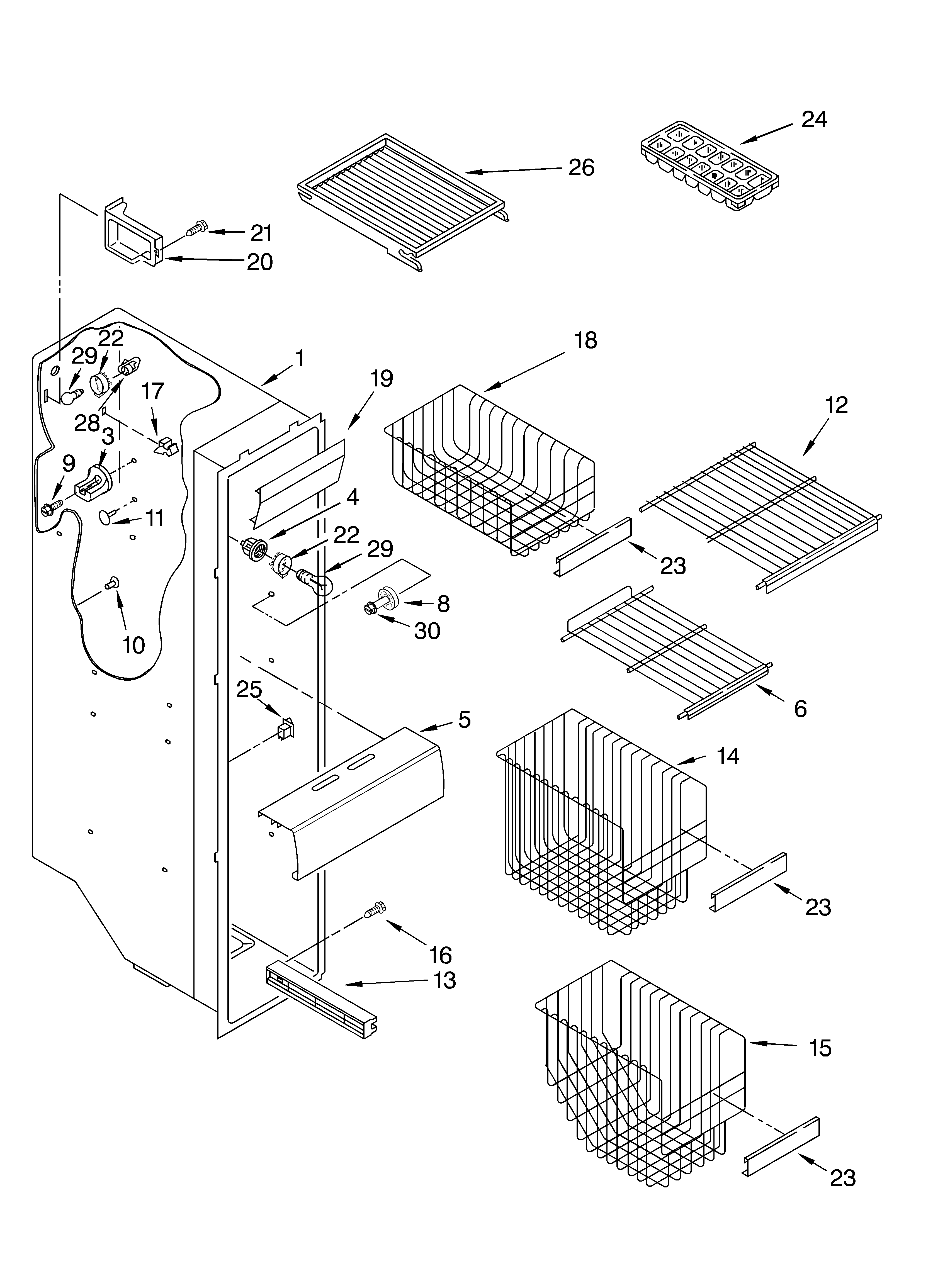 Whirlpool 5VED7GTKKQ01 freezer liner parts diagram