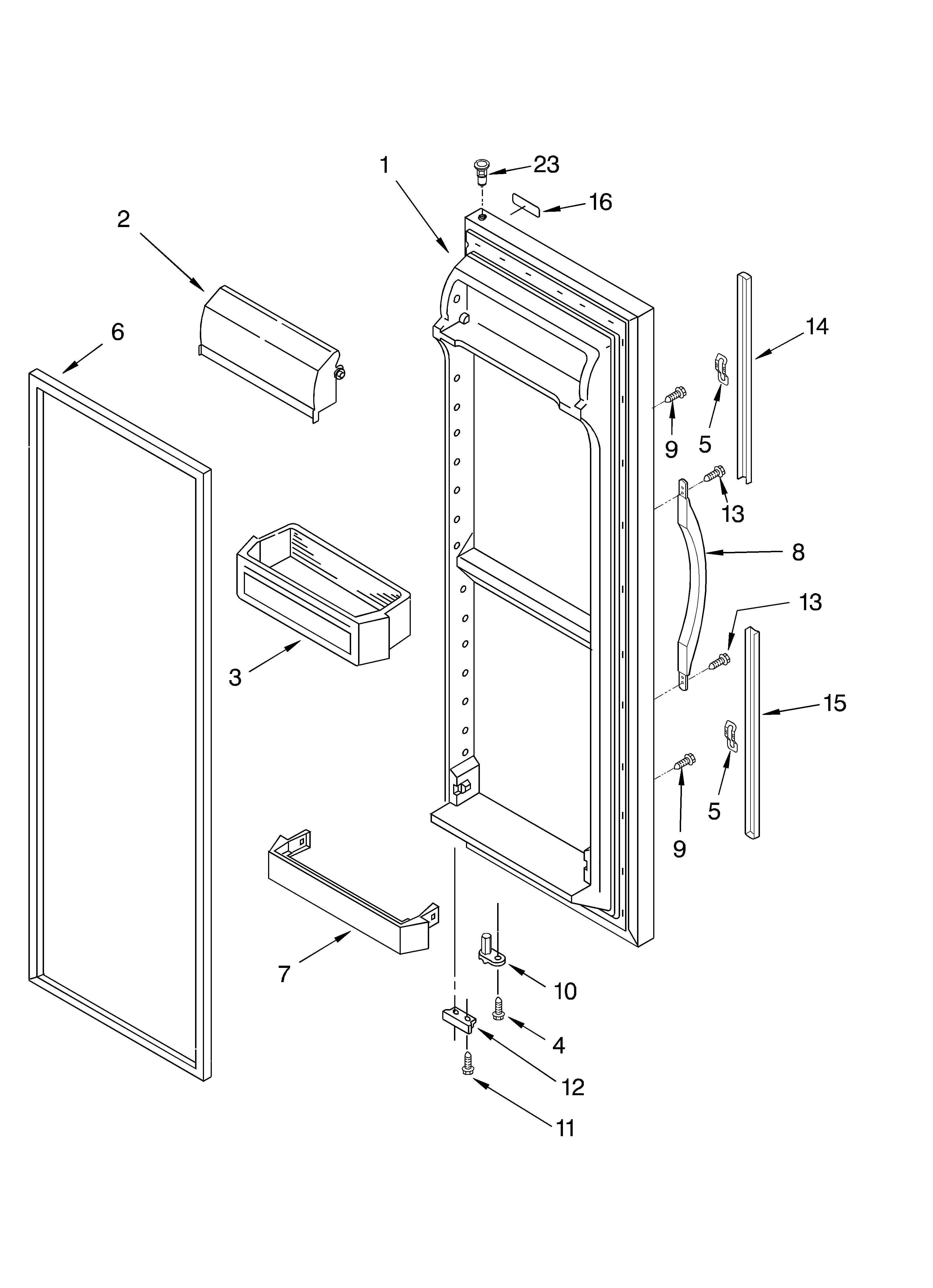 Whirlpool 5VED7GTKKQ01 refrigerator door parts diagram