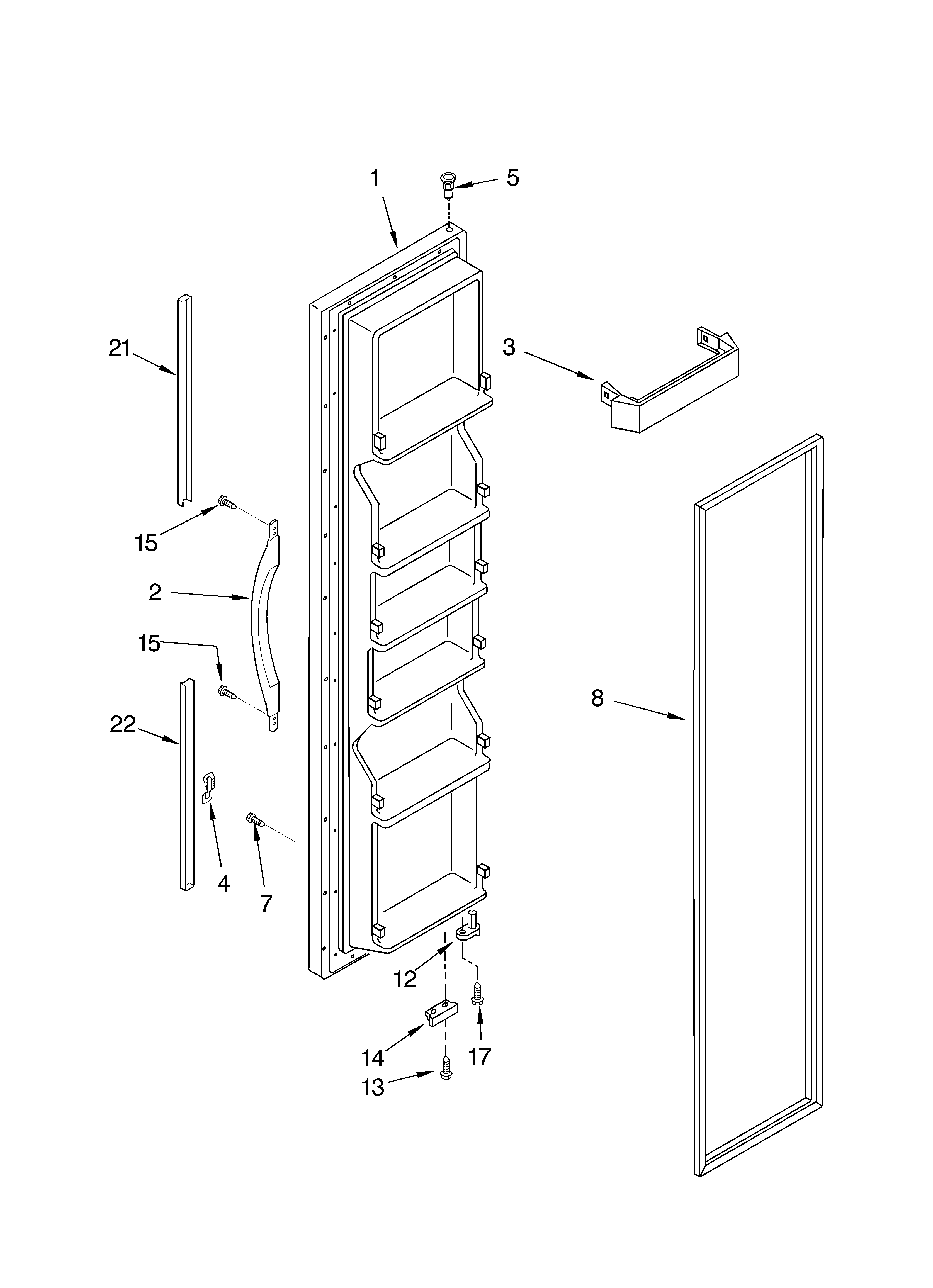 Whirlpool 5VED7GTKKQ01 freezer door parts diagram