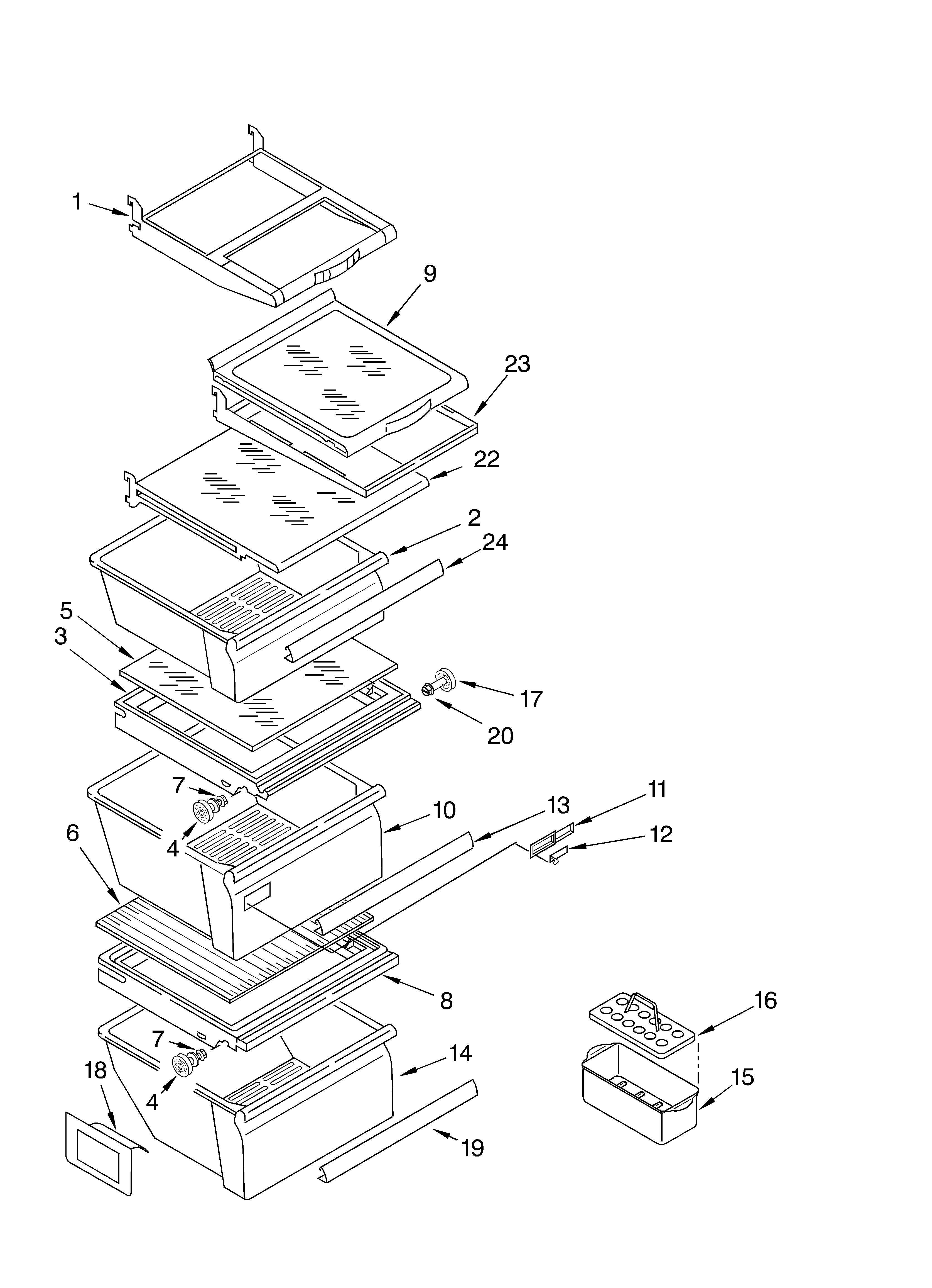 Whirlpool 5VGS7SHGKQ01 refrigerator shelf parts diagram