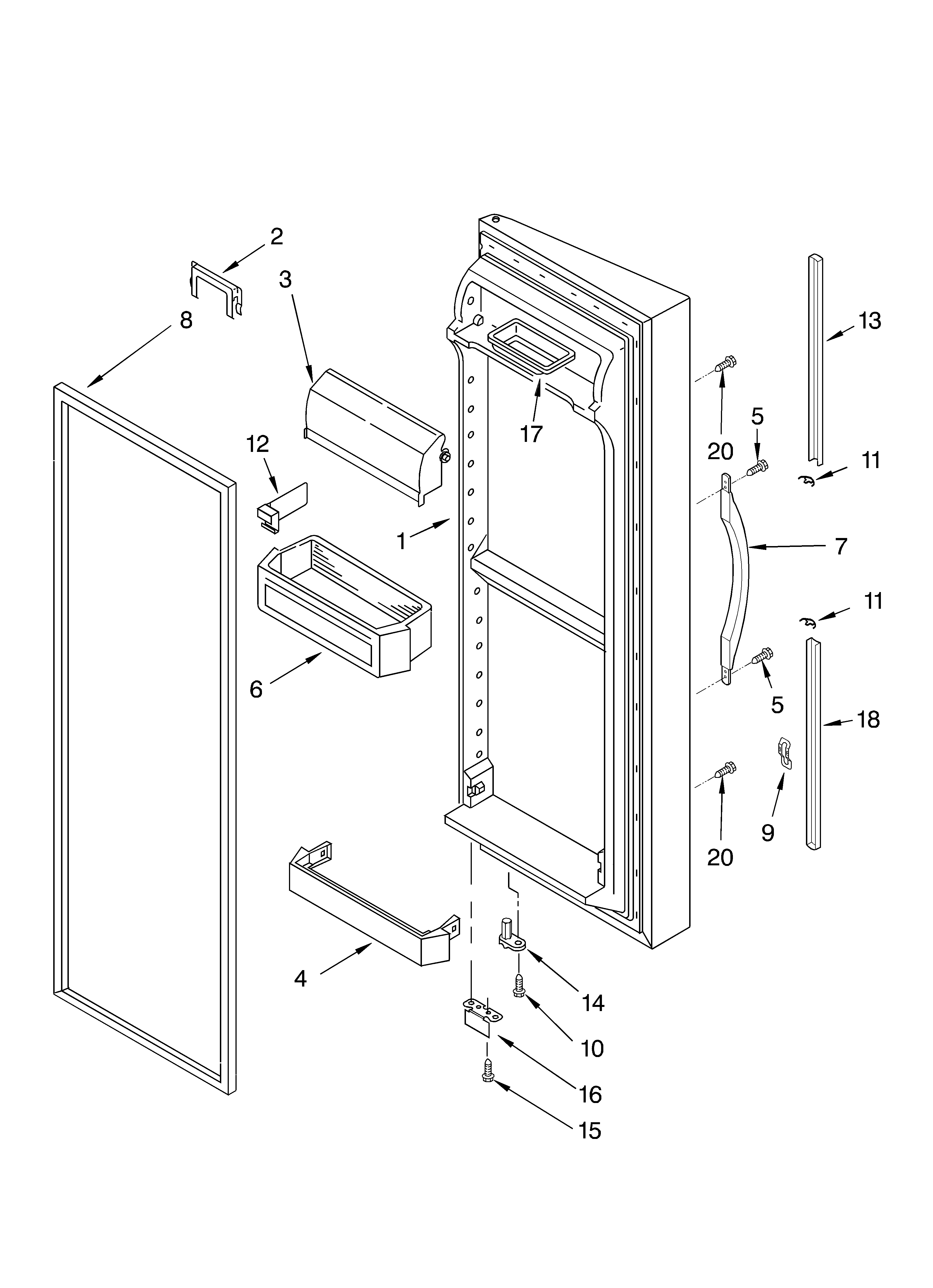 Whirlpool 5VGS7SHGKQ01 refrigerator door parts diagram