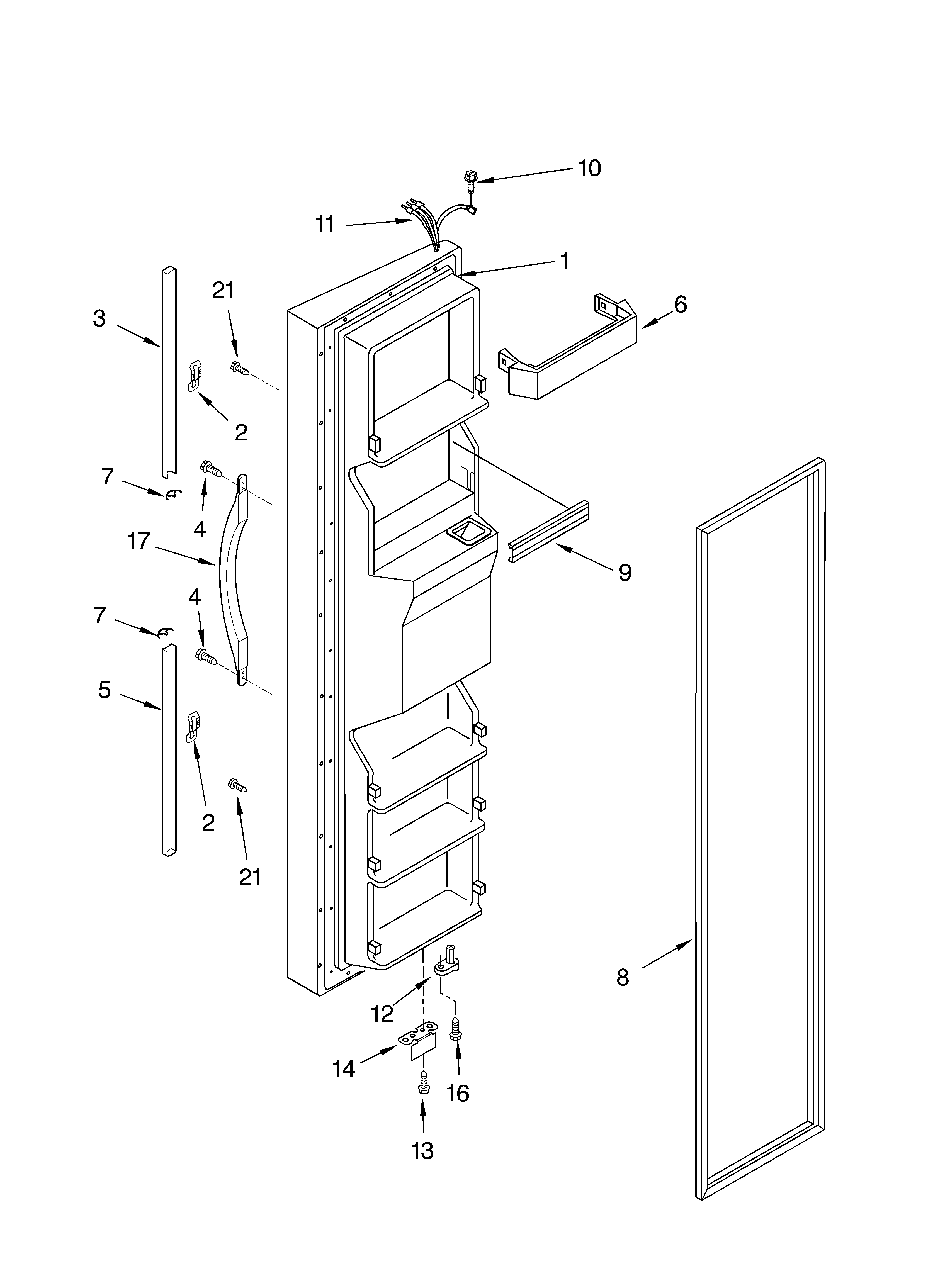 Whirlpool 5VGS7SHGKQ01 freezer door parts diagram