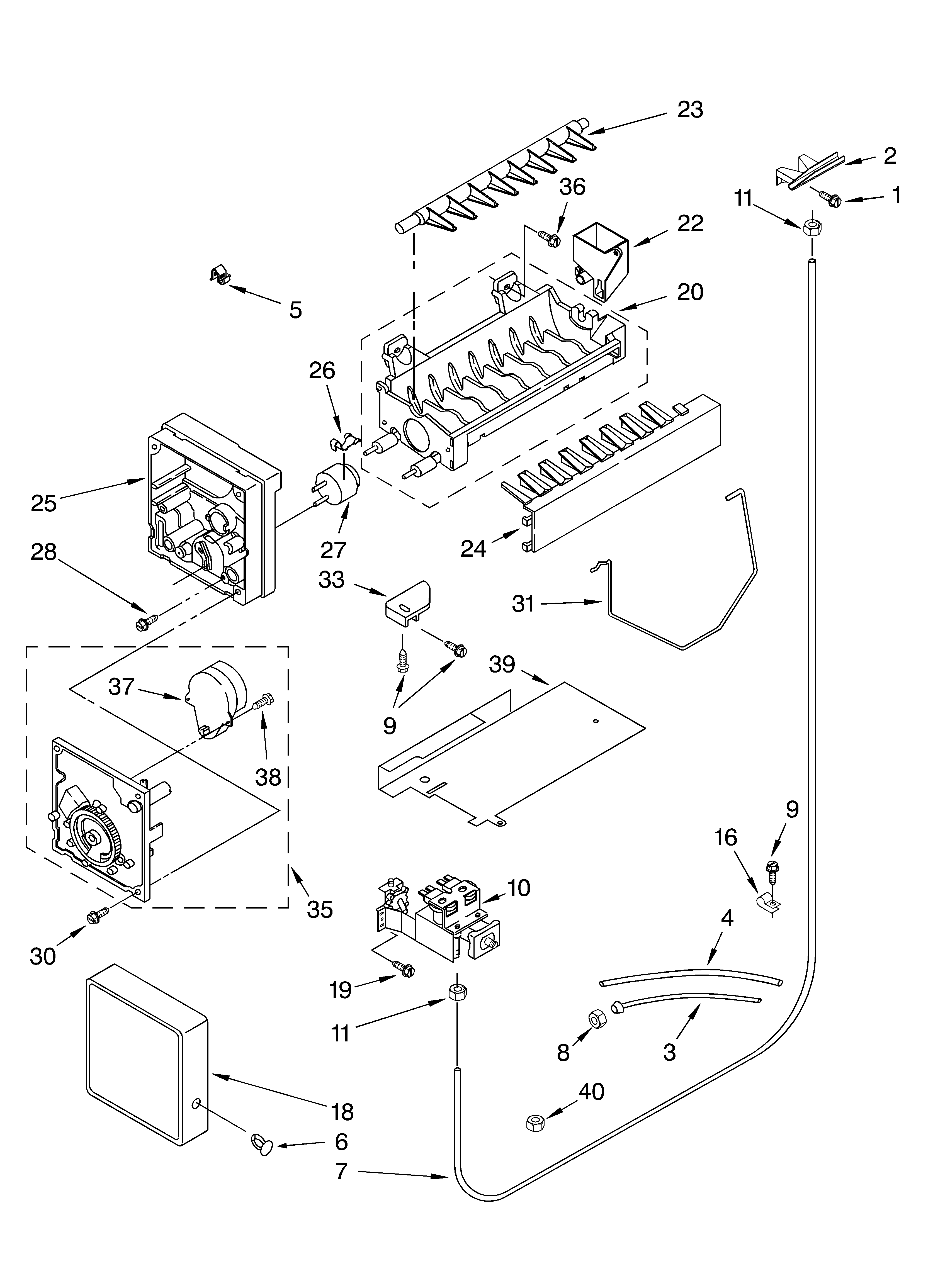 Whirlpool 5VGS7SHGKQ01 icemaker parts, parts not illustrated diagram