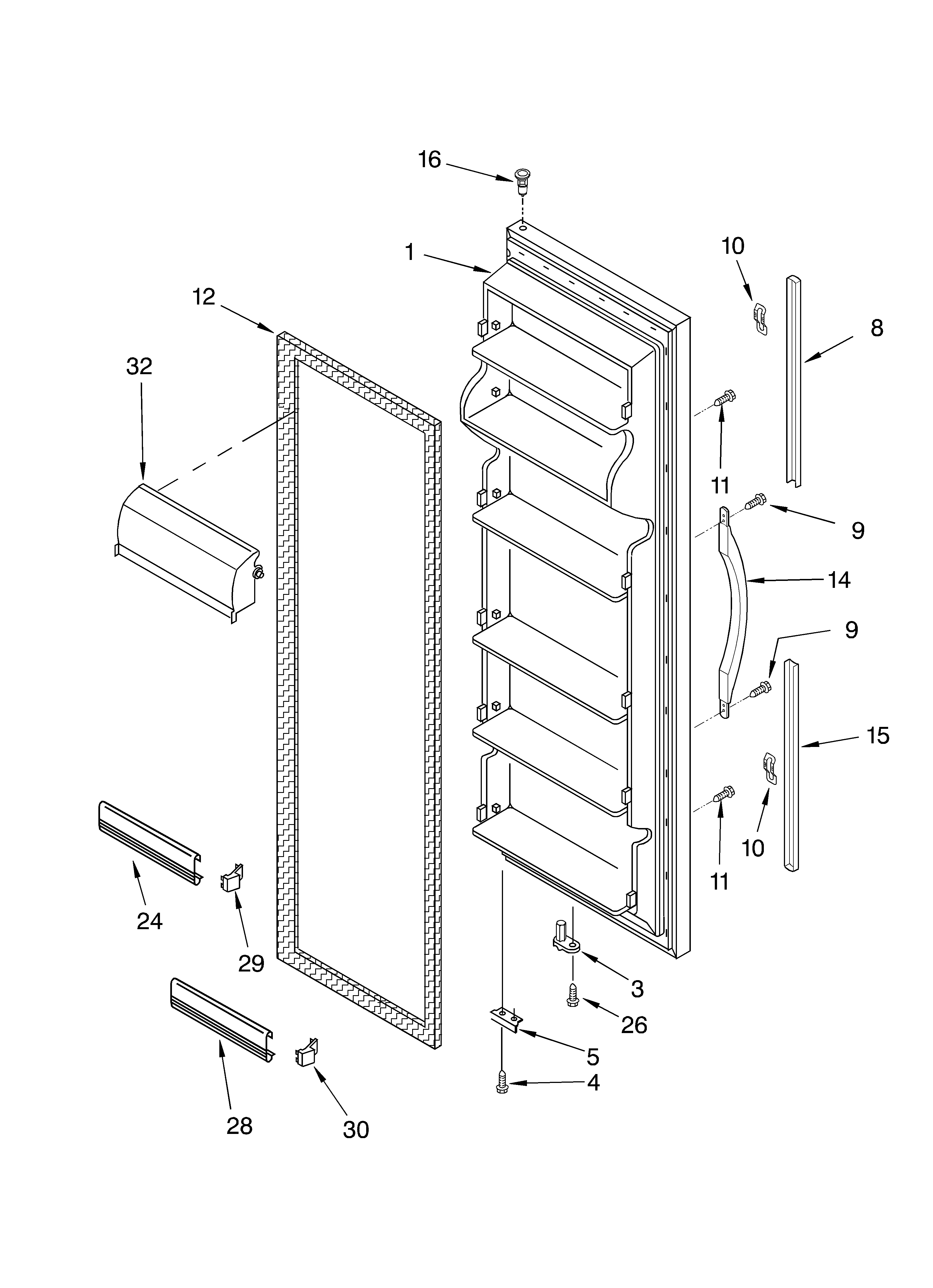 Whirlpool 7ED0GTQXKQ02 refrigerator door parts diagram