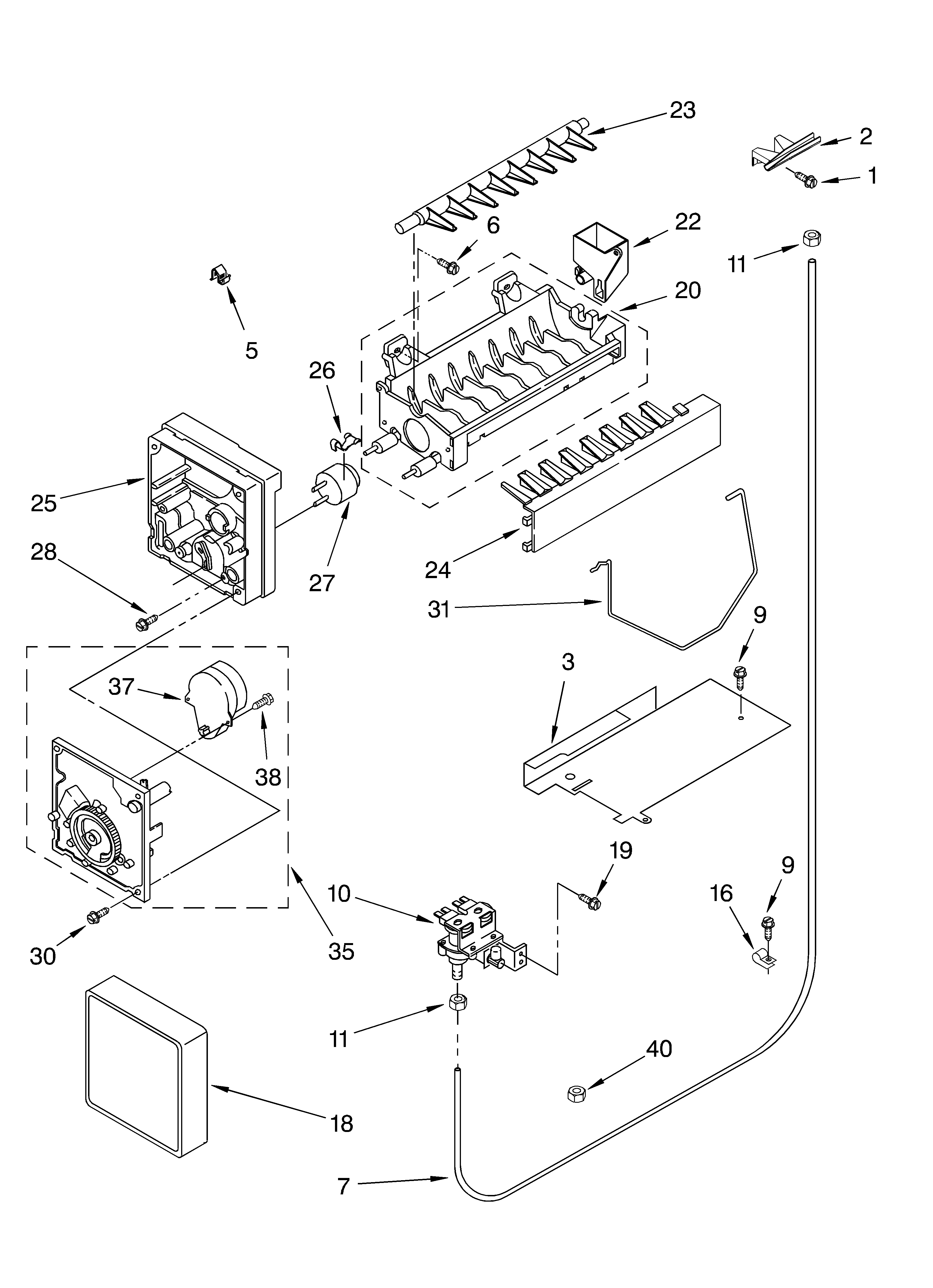 Whirlpool 7ED0GTQXKQ02 icemaker parts diagram