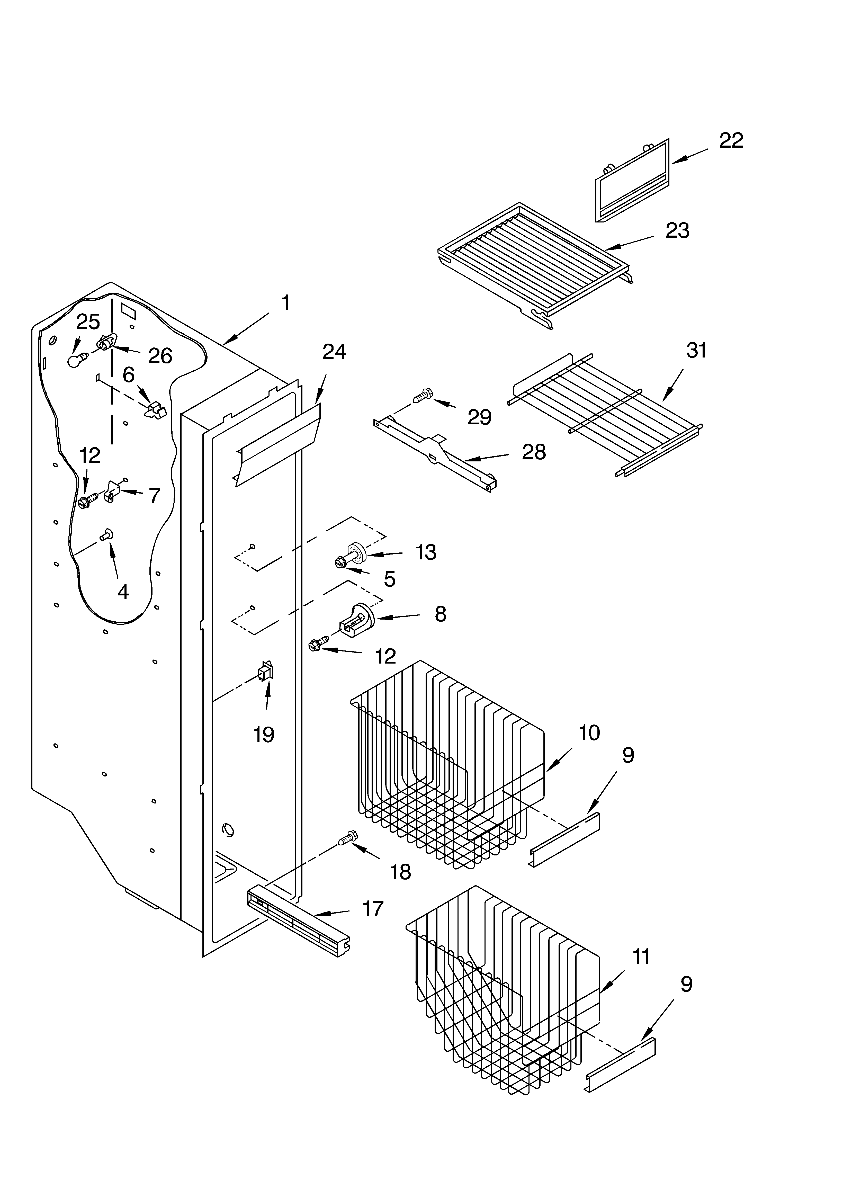 Whirlpool BRS70ZRANA02 freezer liner parts diagram