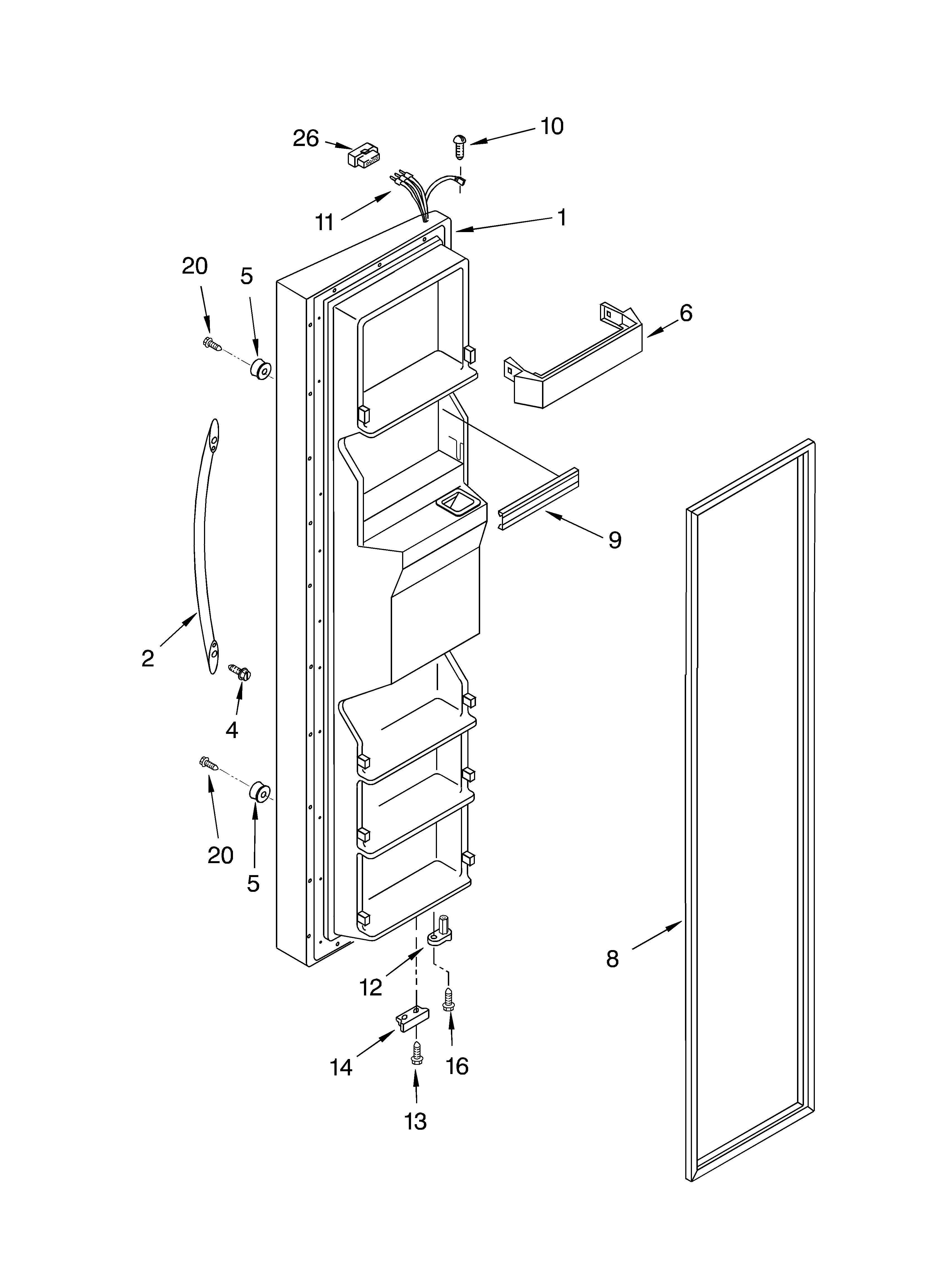 Whirlpool BRS70ZRANA02 freezer door parts diagram